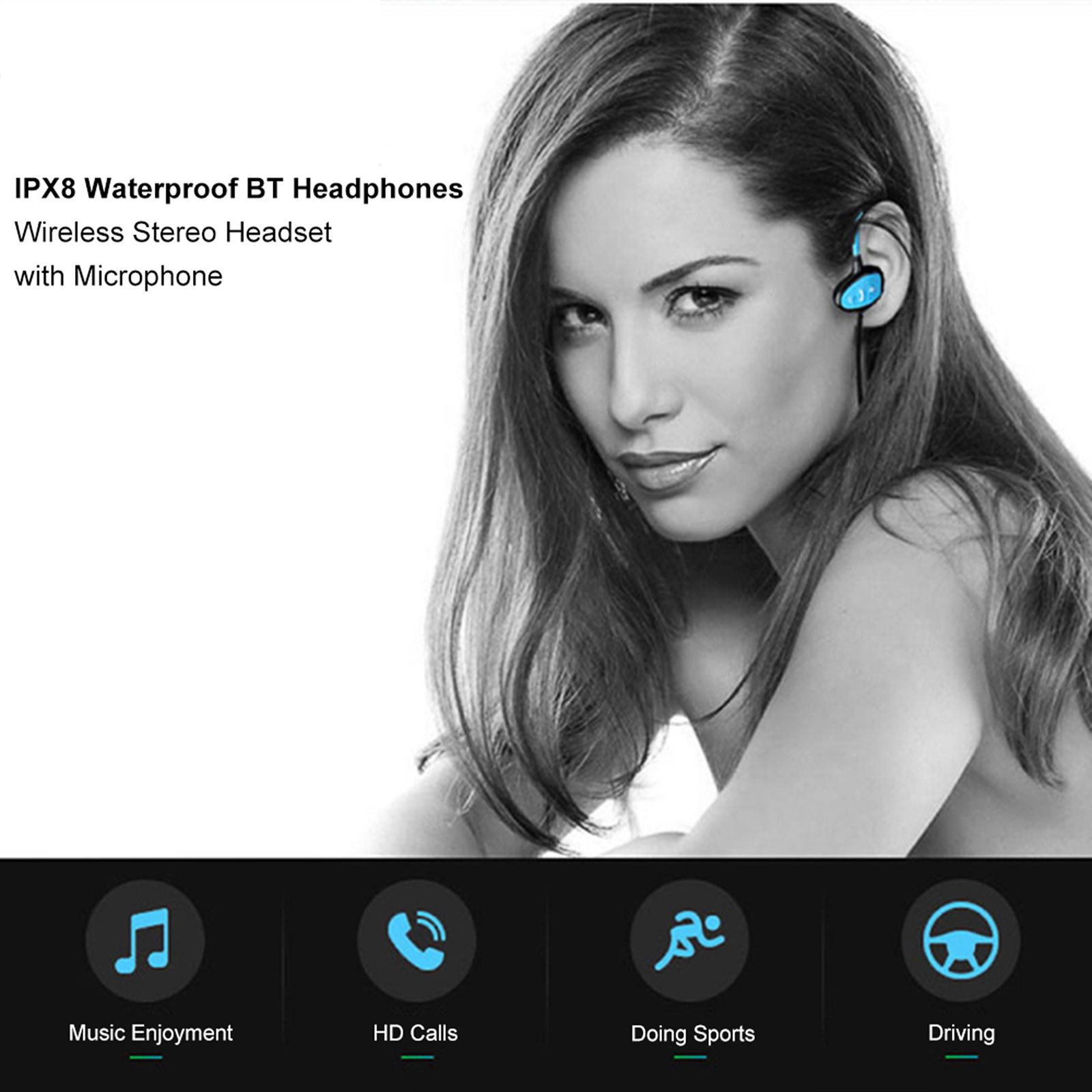 IPX8 Waterproof Bluetooth Headphones CSR Wireless Stereo Headset with Microphone Bass Sports Running Earphone