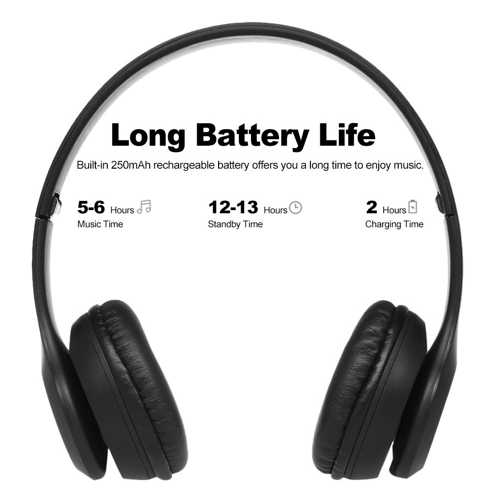 P47 Wireless Bluetooth 4.1 Headphones Foldable Over Ear Headset 3.5mm Muisc Earphone FM Radio TF Card Slot Hands-free w/ Mic