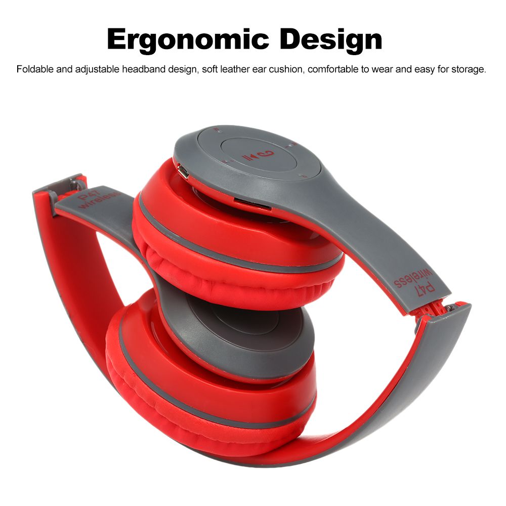 P47 Wireless Bluetooth 4.1 Headphones Foldable Over Ear Headset 3.5mm Muisc Earphone FM Radio TF Card Slot Hands-free w/ Mic