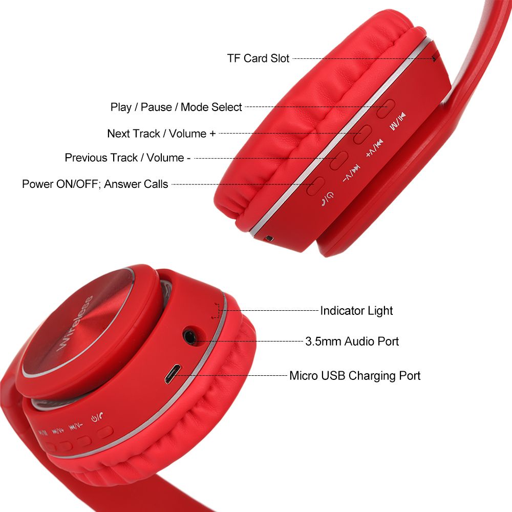 L350 Wireless Bluetooth Headphones Over-ear Earphones Bluetooth 5.0 Sports Headsets Support TF Card 3.5mm AUX IN FM Radio w/ Mic