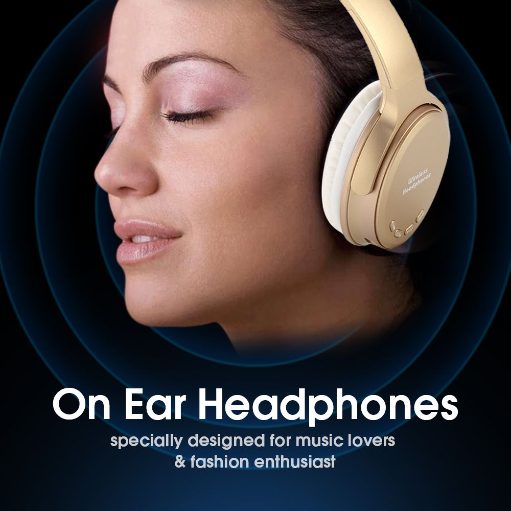 BT 5.0 On Ear Headphones with Mic Portable Foldable Headset Stereo Bass Earphones Adjustable Headband TF Card Slot AUX IN FM Radio