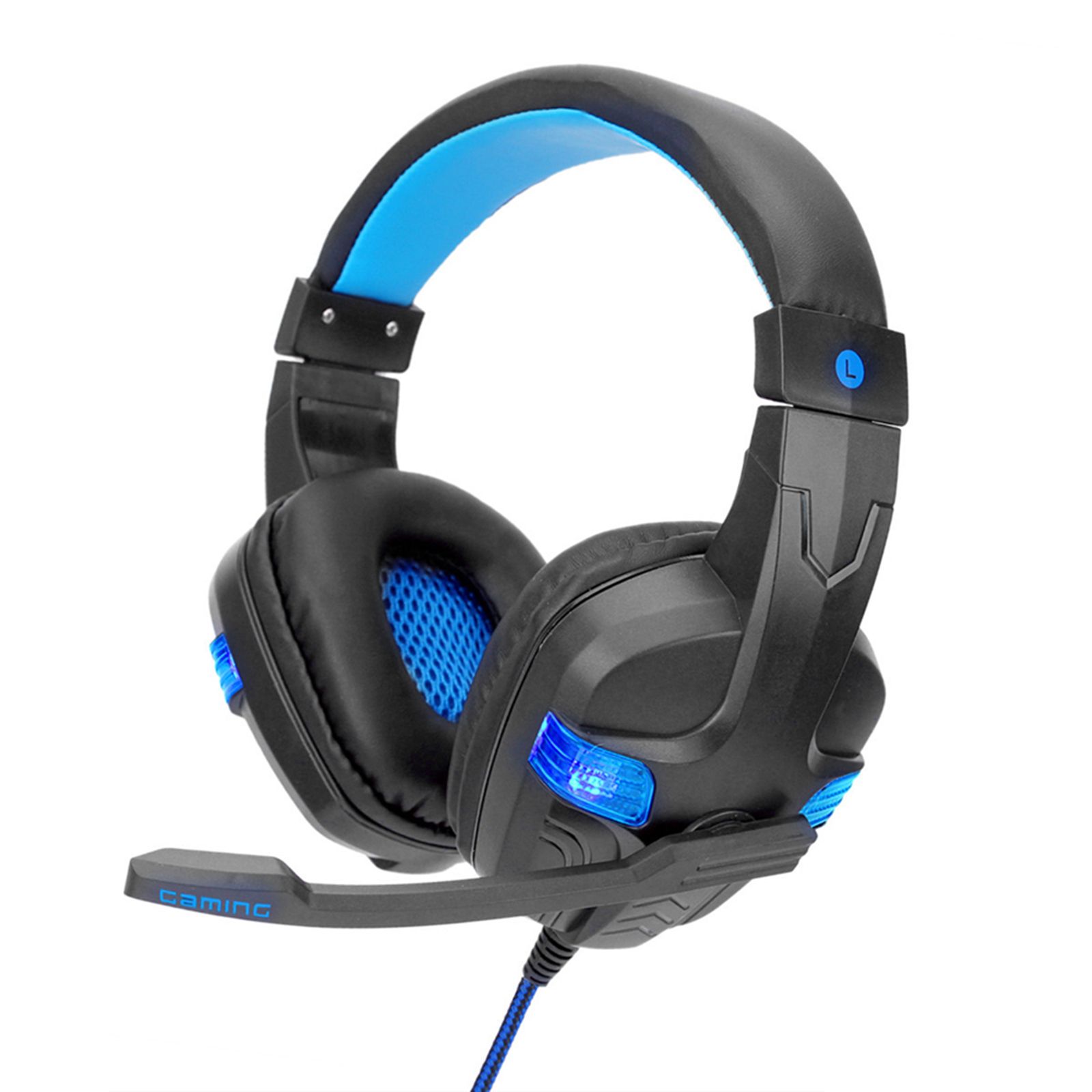SY860MV Gaming Headset 3.5mm Wired Over Ear Headphones Noise Canceling Earphone with Mic LED Light Volume Control AUX+USB for Desktop PC