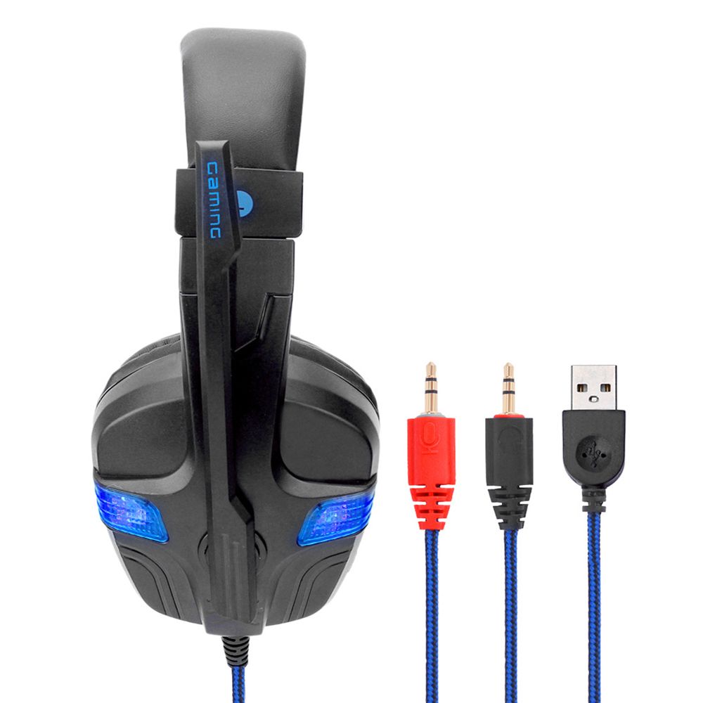 SY860MV Gaming Headset 3.5mm Wired Over Ear Headphones Noise Canceling Earphone with Mic LED Light Volume Control AUX+USB for Desktop PC