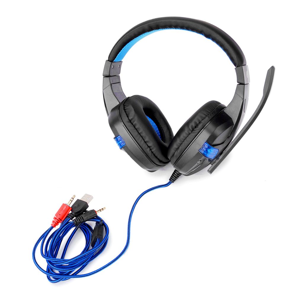 SY860MV Gaming Headset 3.5mm Wired Over Ear Headphones Noise Canceling Earphone with Mic LED Light Volume Control AUX+USB for Desktop PC