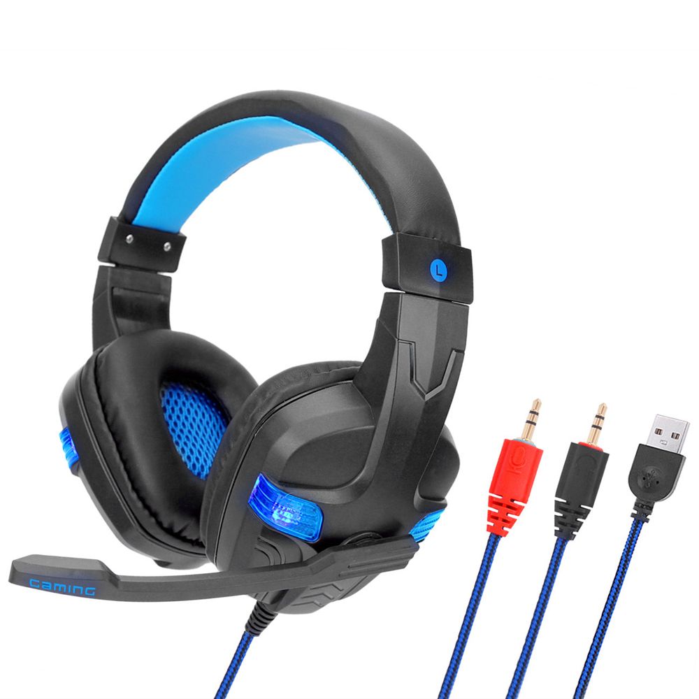 SY860MV Gaming Headset 3.5mm Wired Over Ear Headphones Noise Canceling Earphone with Mic LED Light Volume Control AUX+USB for Desktop PC