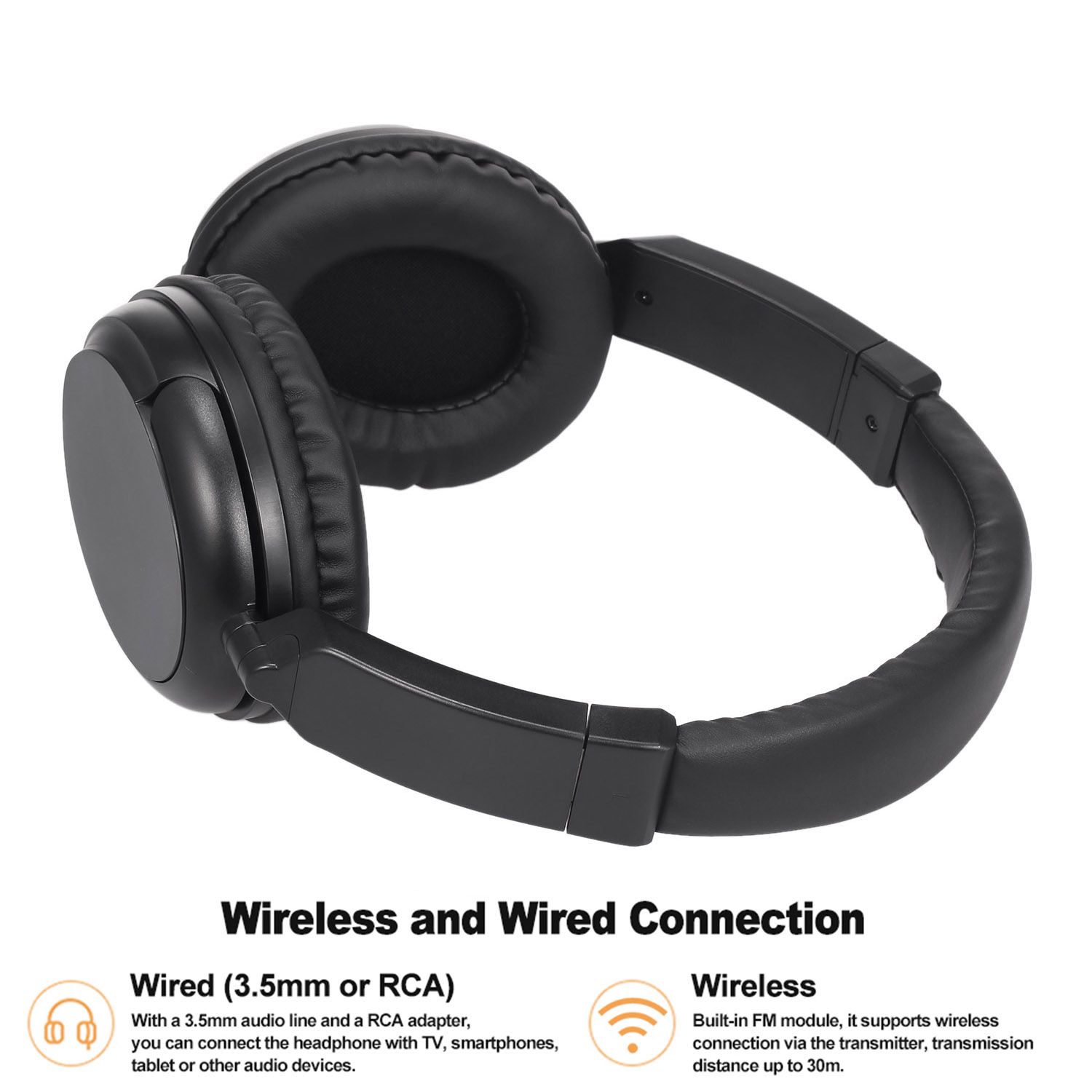 FM Wireless Headphones Over-Ear Music Earphones with Transmitter 3.5mm & RCA Wired Headset Support FM Radio for TV PC Phones MP3 Player