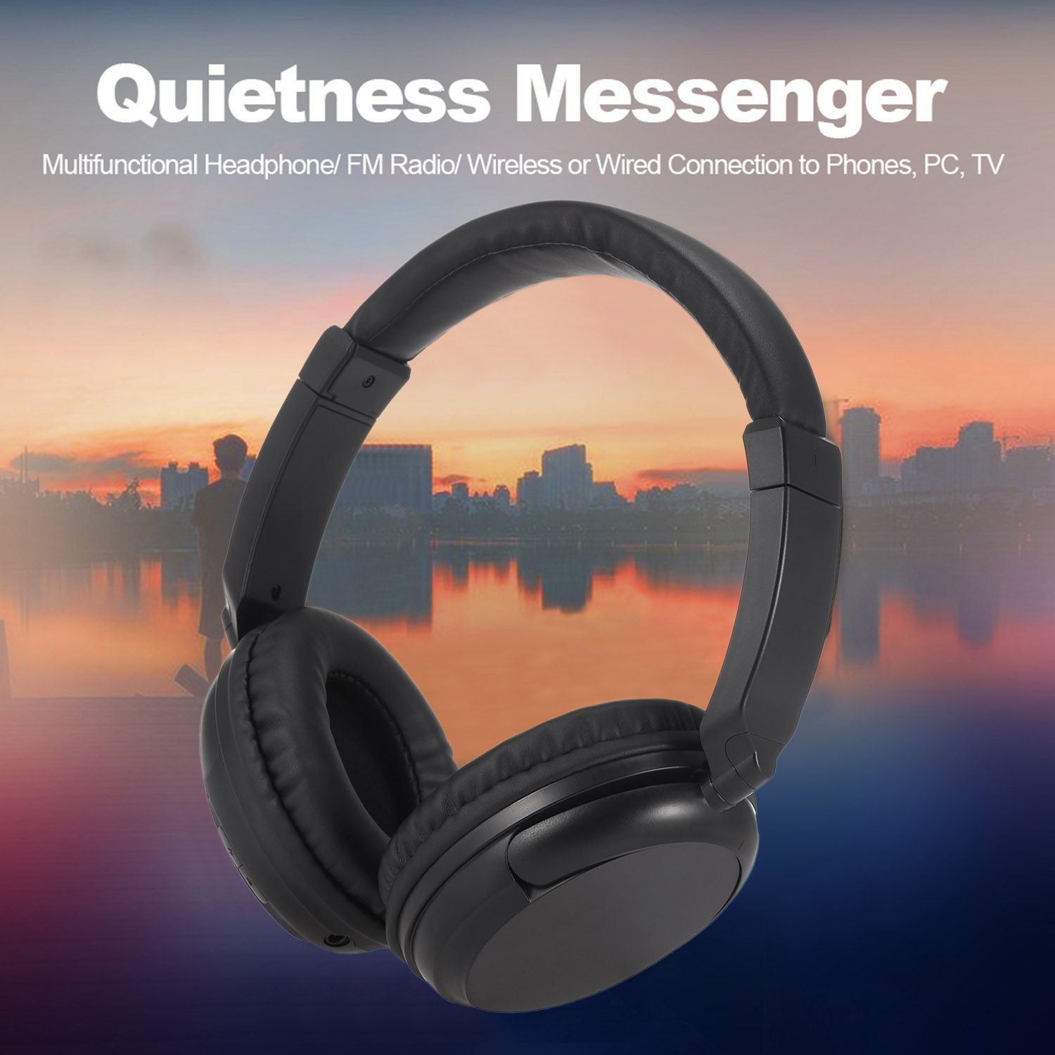 FM Wireless Headphones Over-Ear Music Earphones with Transmitter 3.5mm & RCA Wired Headset Support FM Radio for TV PC Phones MP3 Player