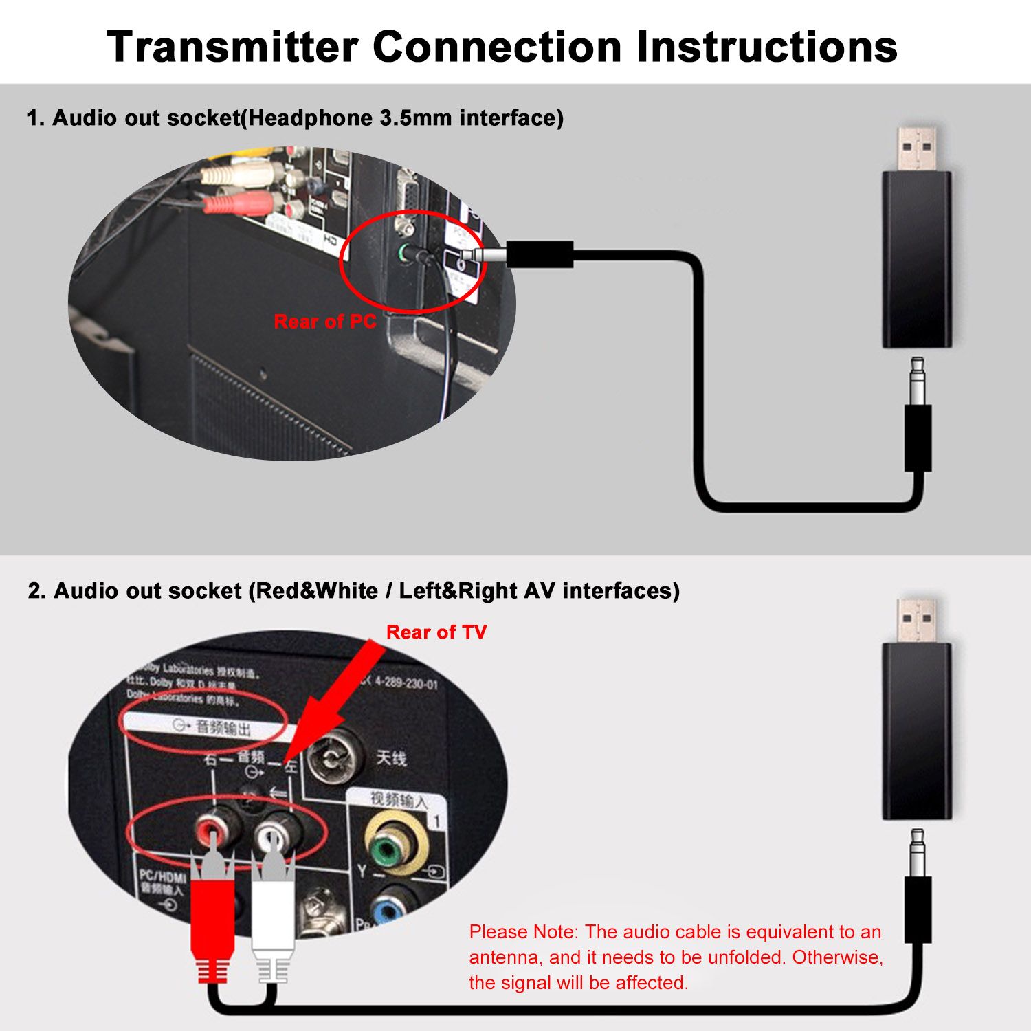 FM Wireless Headphones Over-Ear Music Earphones with Transmitter 3.5mm & RCA Wired Headset Support FM Radio for TV PC Phones MP3 Player