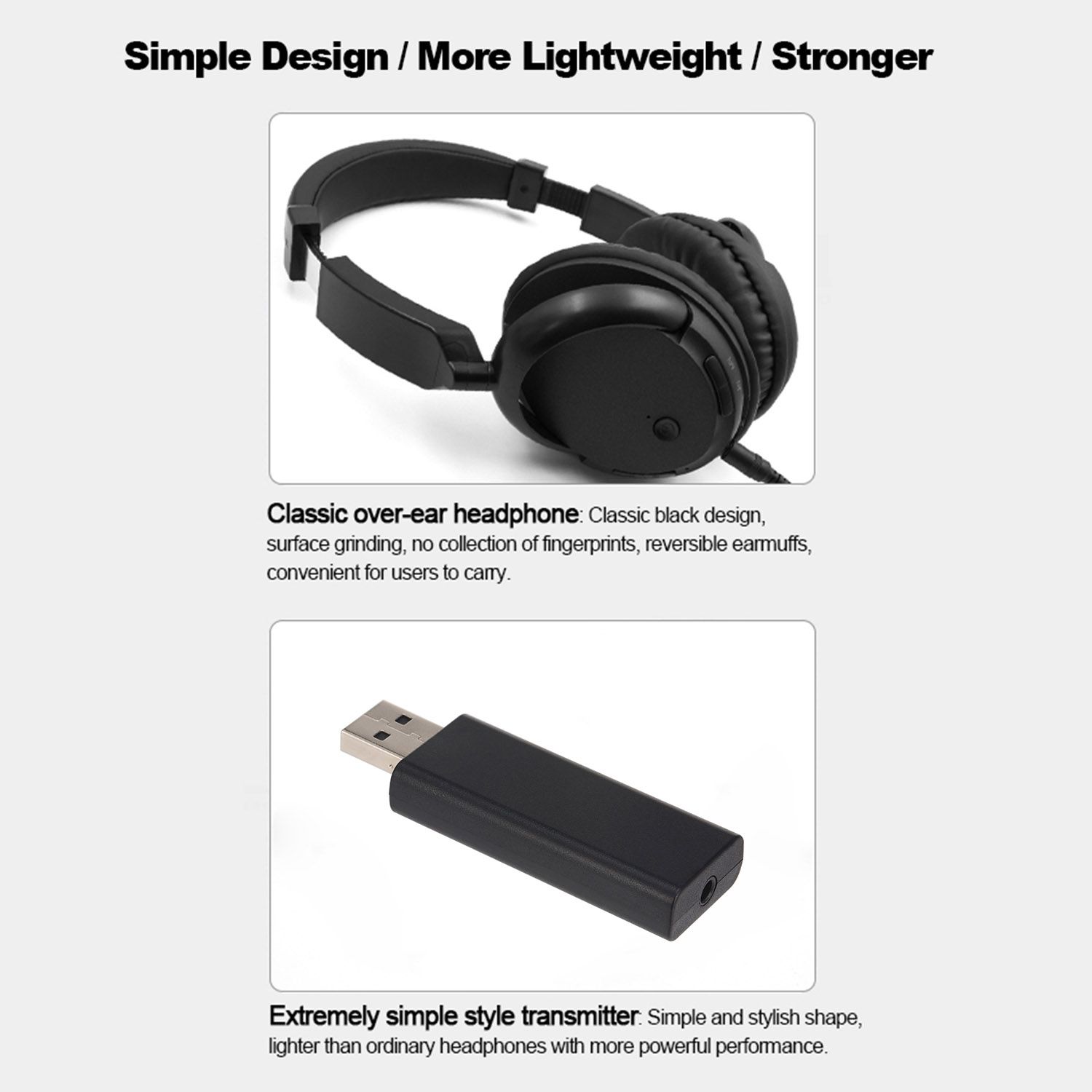FM Wireless Headphones Over-Ear Music Earphones with Transmitter 3.5mm & RCA Wired Headset Support FM Radio for TV PC Phones MP3 Player