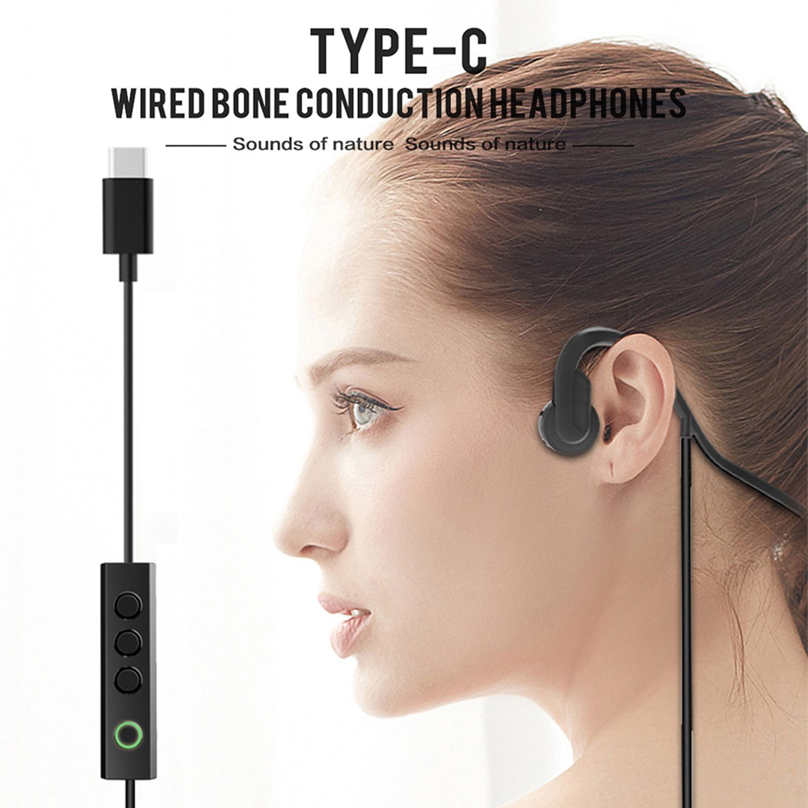 Bone Conduction Headphones Outdoor Sports Headset Waterproof Type-C Wired Earphone Open-Ear for Driving Cycling Running Gym for Smart Phones Tablet PC Notebook