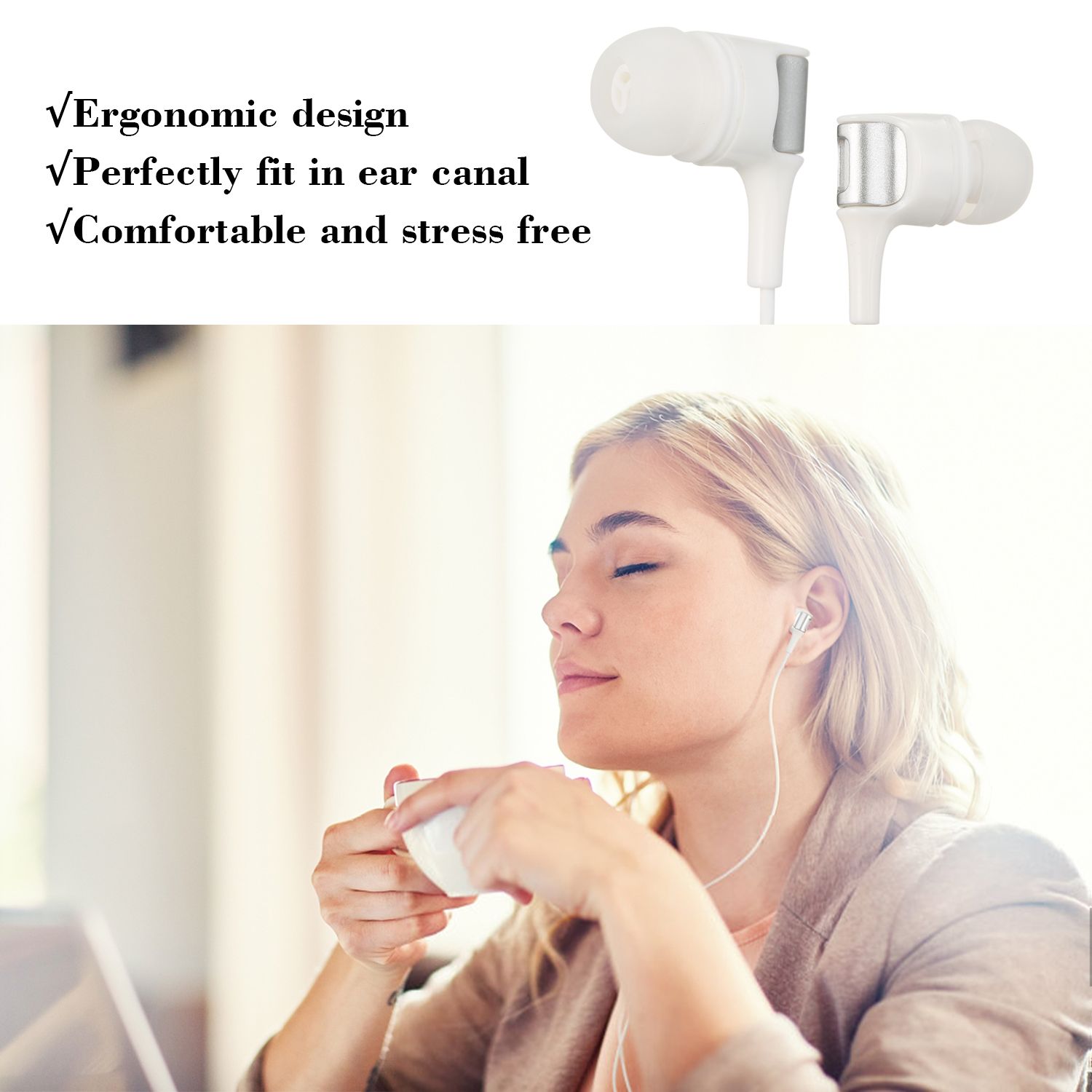In-ear Headphones Wired Headset 3.5mm Jack Stereo Earphone In-line Control with Mic for Smart Phone Tablet PC