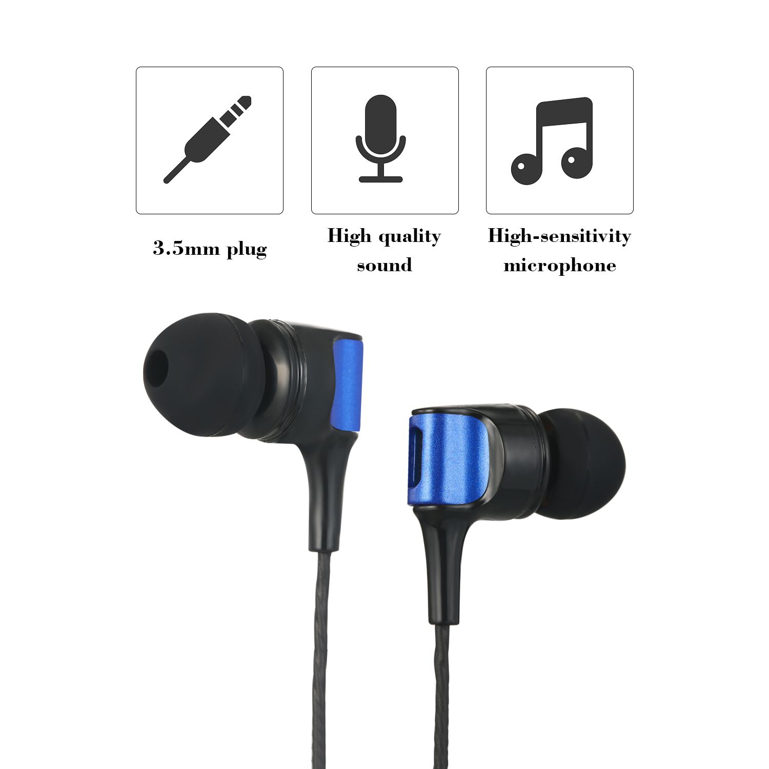 In-ear Headphones Wired Headset 3.5mm Jack Stereo Earphone In-line Control with Mic for Smart Phone Tablet PC