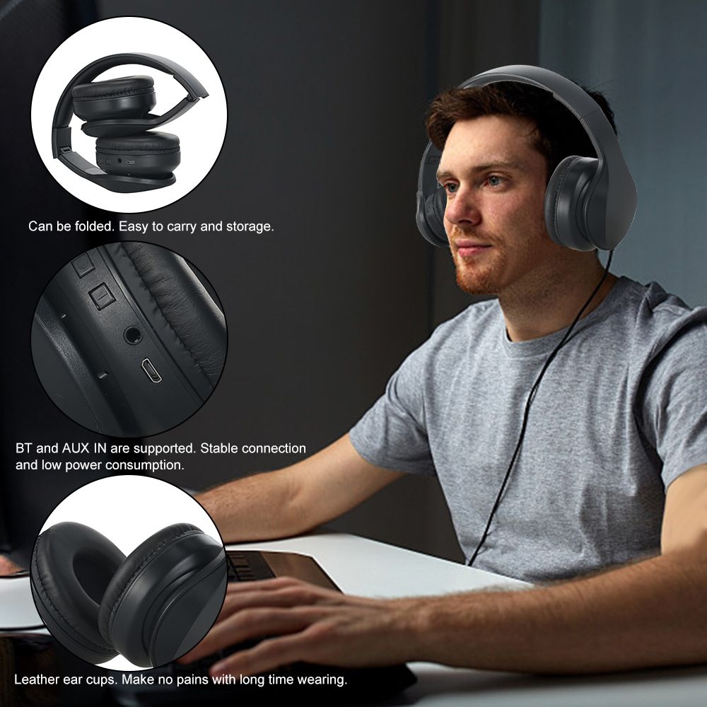 OY712 Bluetooth 5.0 Wireless Headphones Noise Cancelling Over Ear Gaming Headset AUX IN Foldable Ear Cups with Built-in Microphone for Travel Home Office