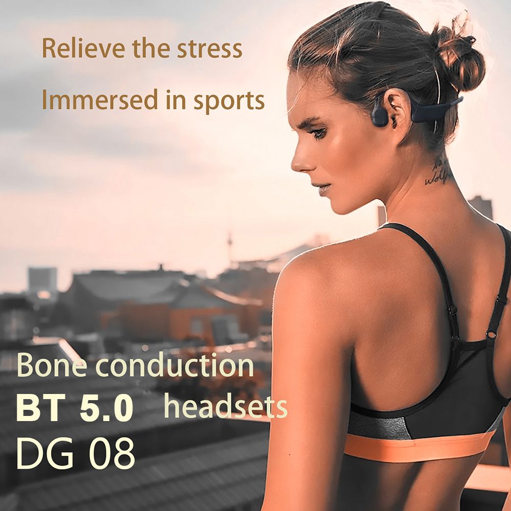 DG08 Wireless Bone Conduction Headphones Bluetooth Sweat Proof with Earbuds Outdoor Sports Headset USB Charging Earphone with Microphone for Driving Cycling Running Gym