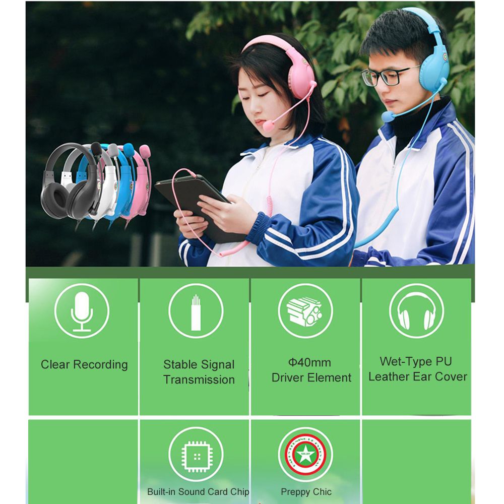 A566H Computer Wired Headphone Student Lightweight Noise Cancelling Headset with Microphone for Online Study Education Test