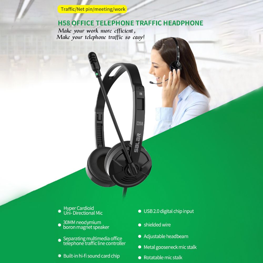 H58 Computer Wired Headphone Office Bussiness Lightweight Noise Cancelling Headset with Microphone