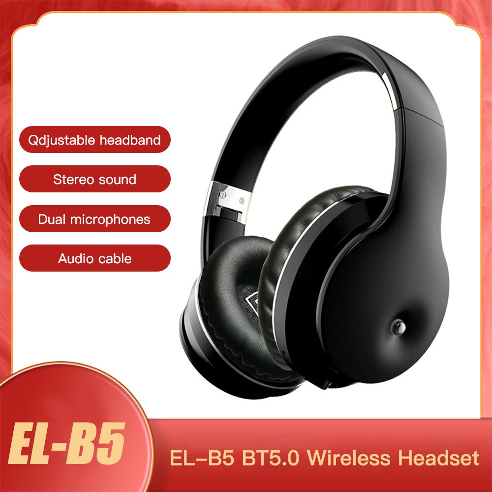 EL-B5 BT5.0 Wireless Headset Adjustable Headband Headset Stereo Sound Dual Microphones (Black & Silver)