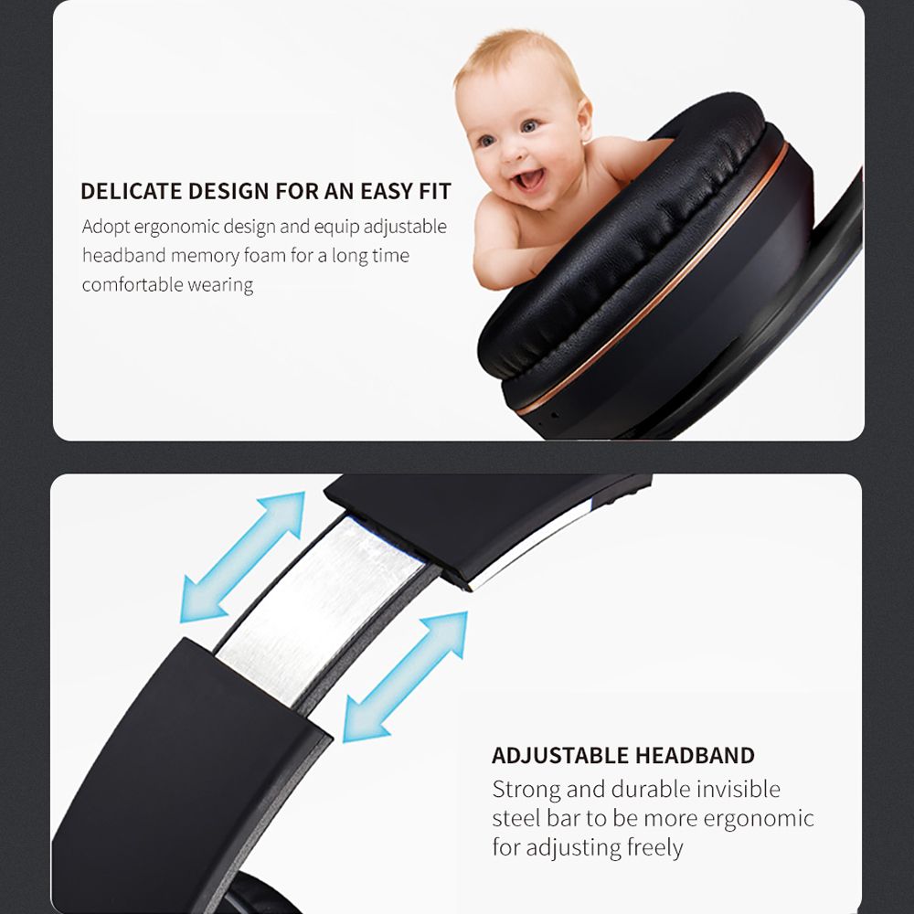 EL-B5 BT5.0 Wireless Headset Adjustable Headband Headset Stereo Sound Dual Microphones (Black & Silver)