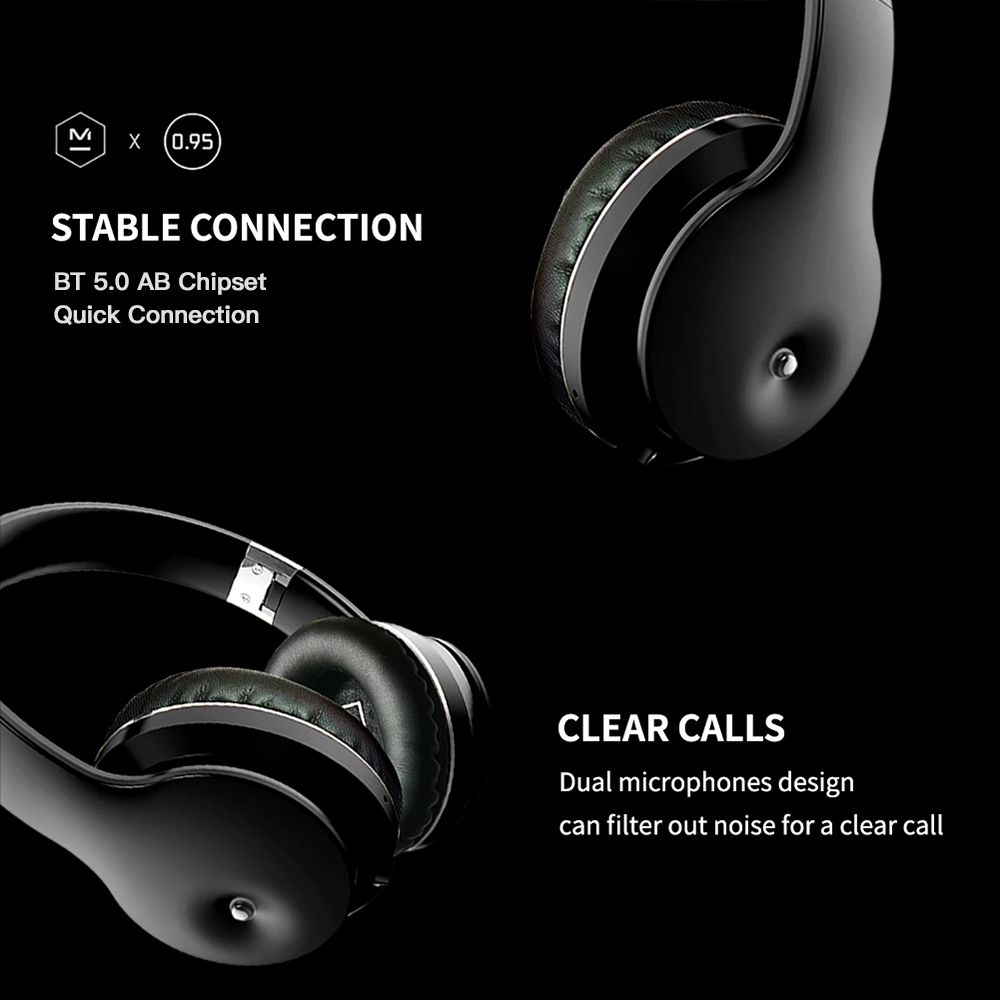 EL-B5 BT5.0 Wireless Headset Adjustable Headband Headset Stereo Sound Dual Microphones (Black & Silver)