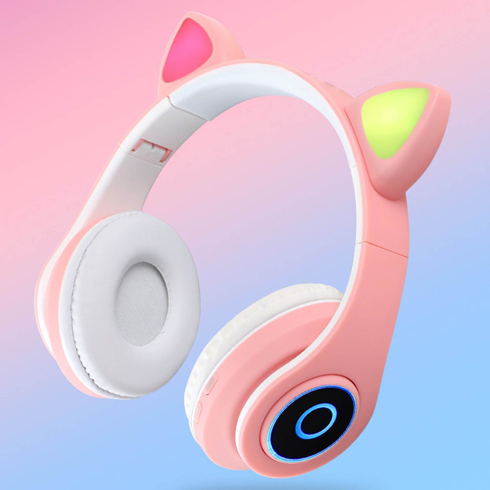 B39 Over Ear Music Headset Cat Ear Glowing Headphone Foldable Wireless BT5.0 Earphone Hands-free with Mic AUX IN TF Card MP3 Player for PC Laptop Computer Mobile Phone