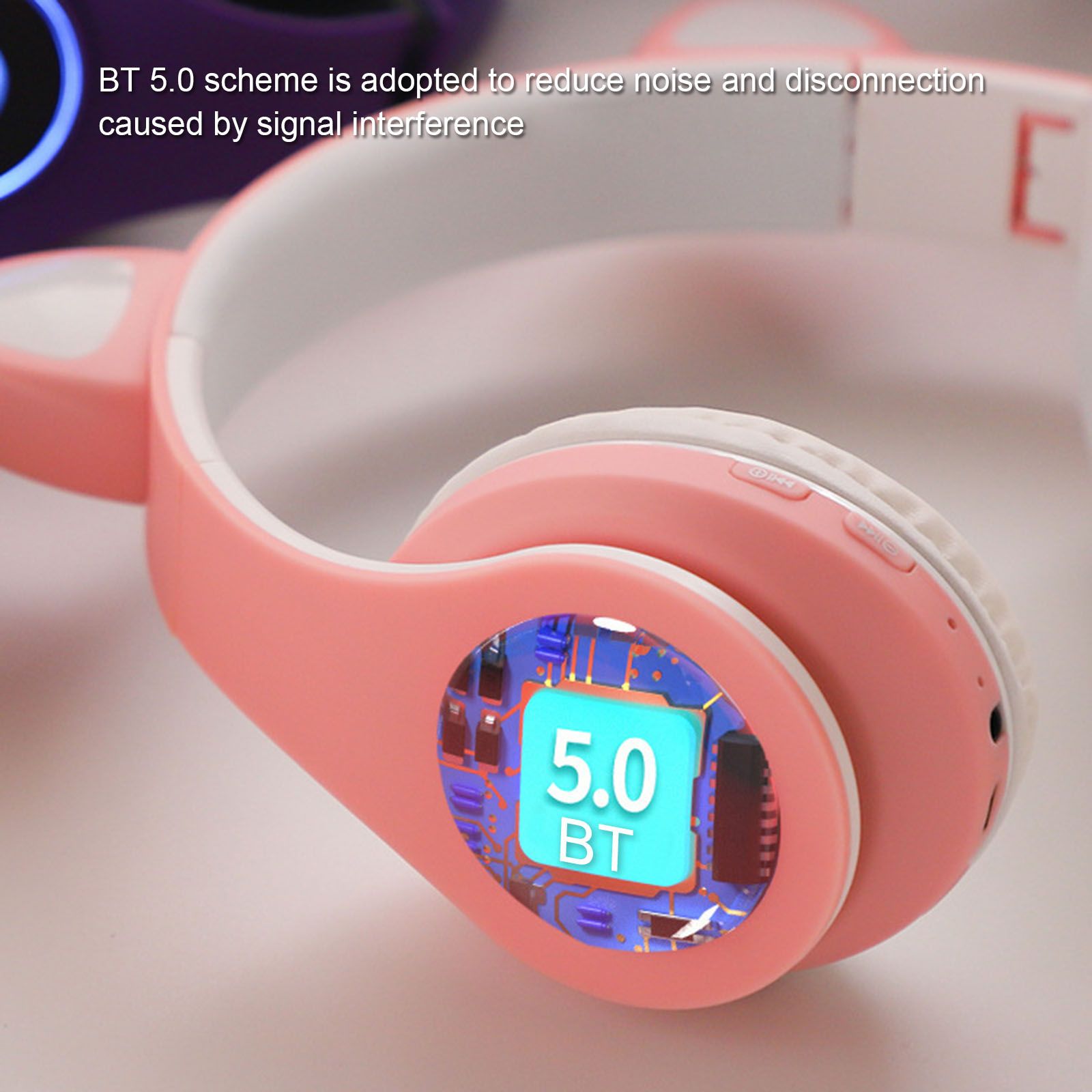 B39 Over Ear Music Headset Cat Ear Glowing Headphone Foldable Wireless BT5.0 Earphone Hands-free with Mic AUX IN TF Card MP3 Player for PC Laptop Computer Mobile Phone