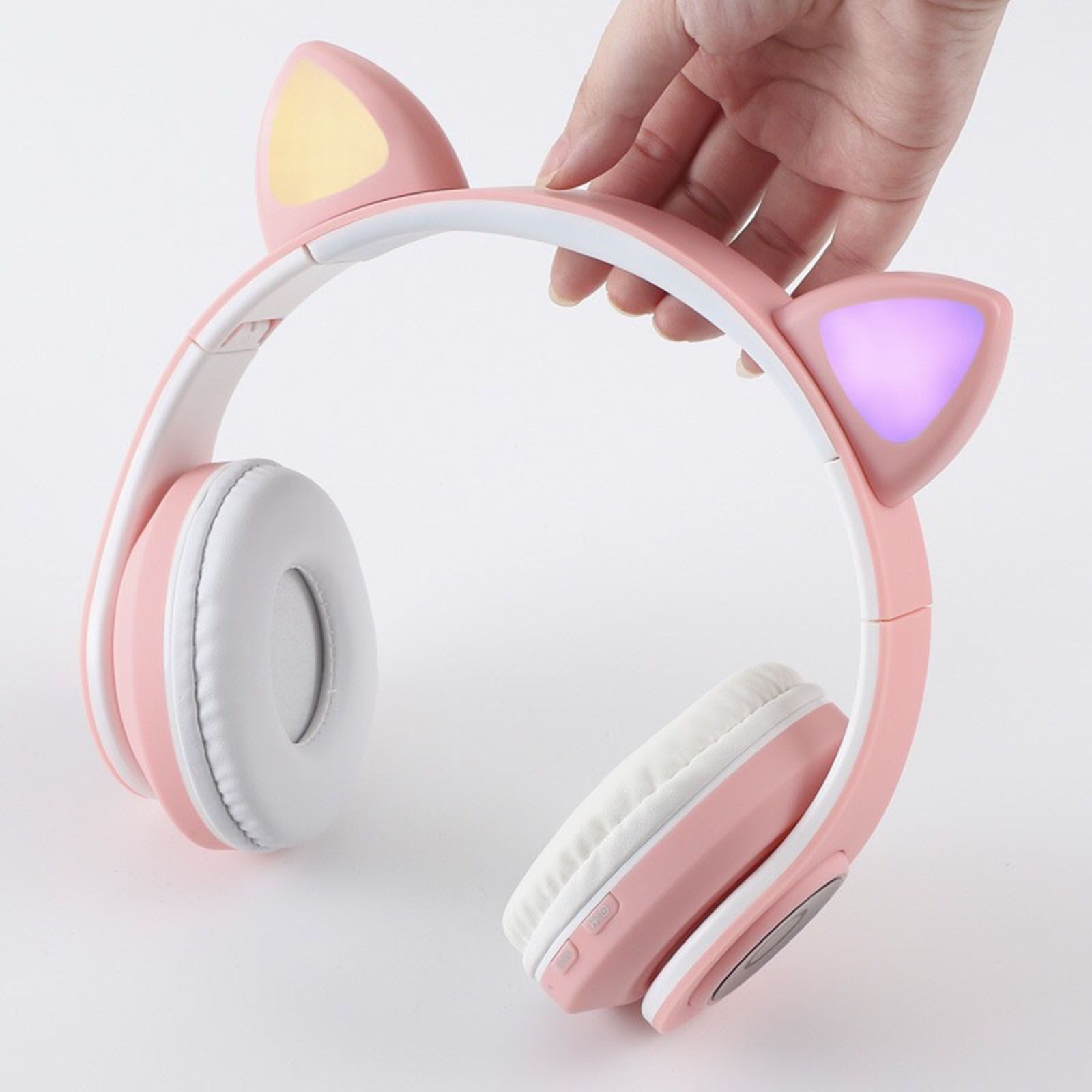 B39 Over Ear Music Headset Cat Ear Glowing Headphone Foldable Wireless BT5.0 Earphone Hands-free with Mic AUX IN TF Card MP3 Player for PC Laptop Computer Mobile Phone