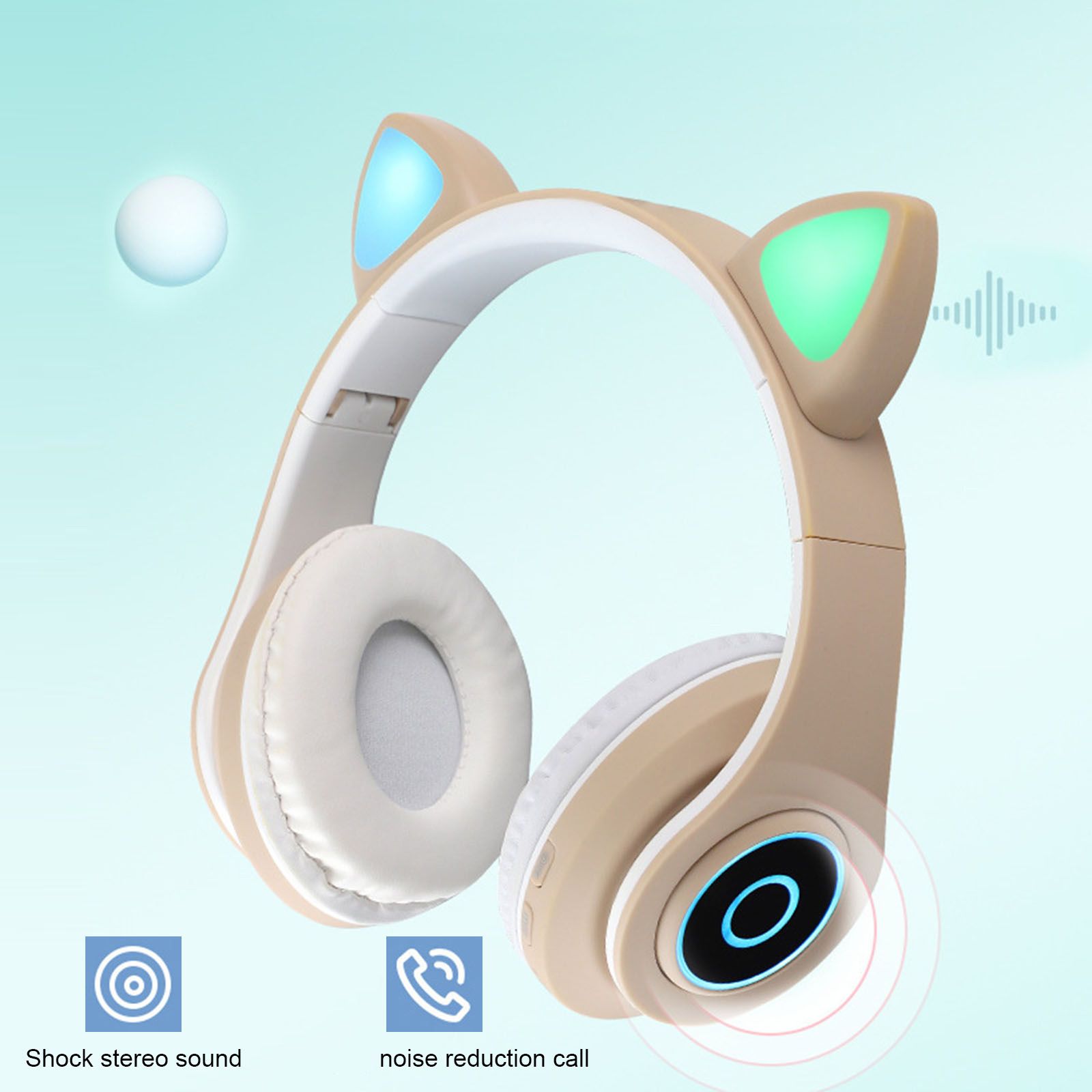 B39 Over Ear Music Headset Cat Ear Glowing Headphone Foldable Wireless BT5.0 Earphone Hands-free with Mic AUX IN TF Card MP3 Player for PC Laptop Computer Mobile Phone
