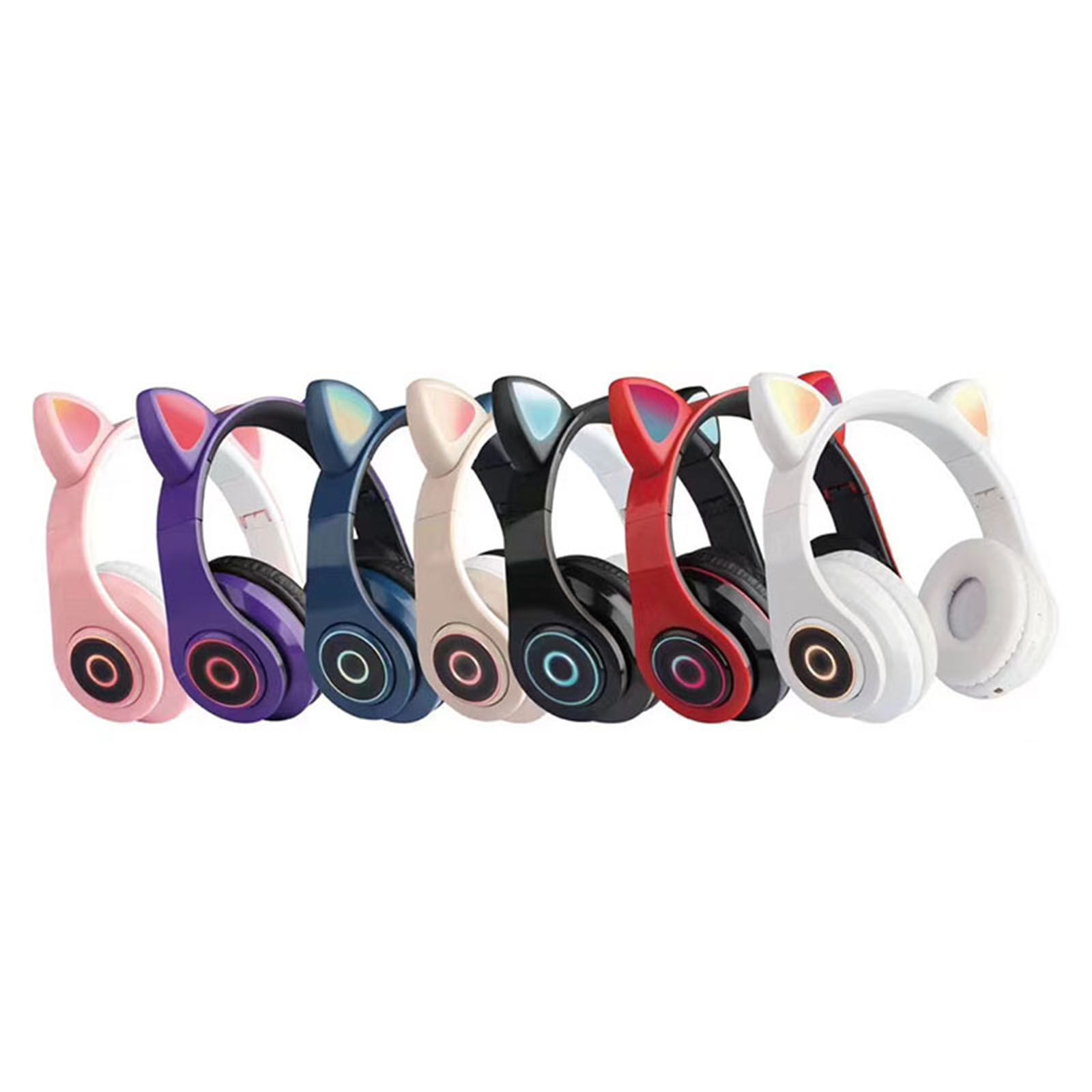 B39 Over Ear Music Headset Cat Ear Glowing Headphone Foldable Wireless BT5.0 Earphone Hands-free with Mic AUX IN TF Card MP3 Player for PC Laptop Computer Mobile Phone