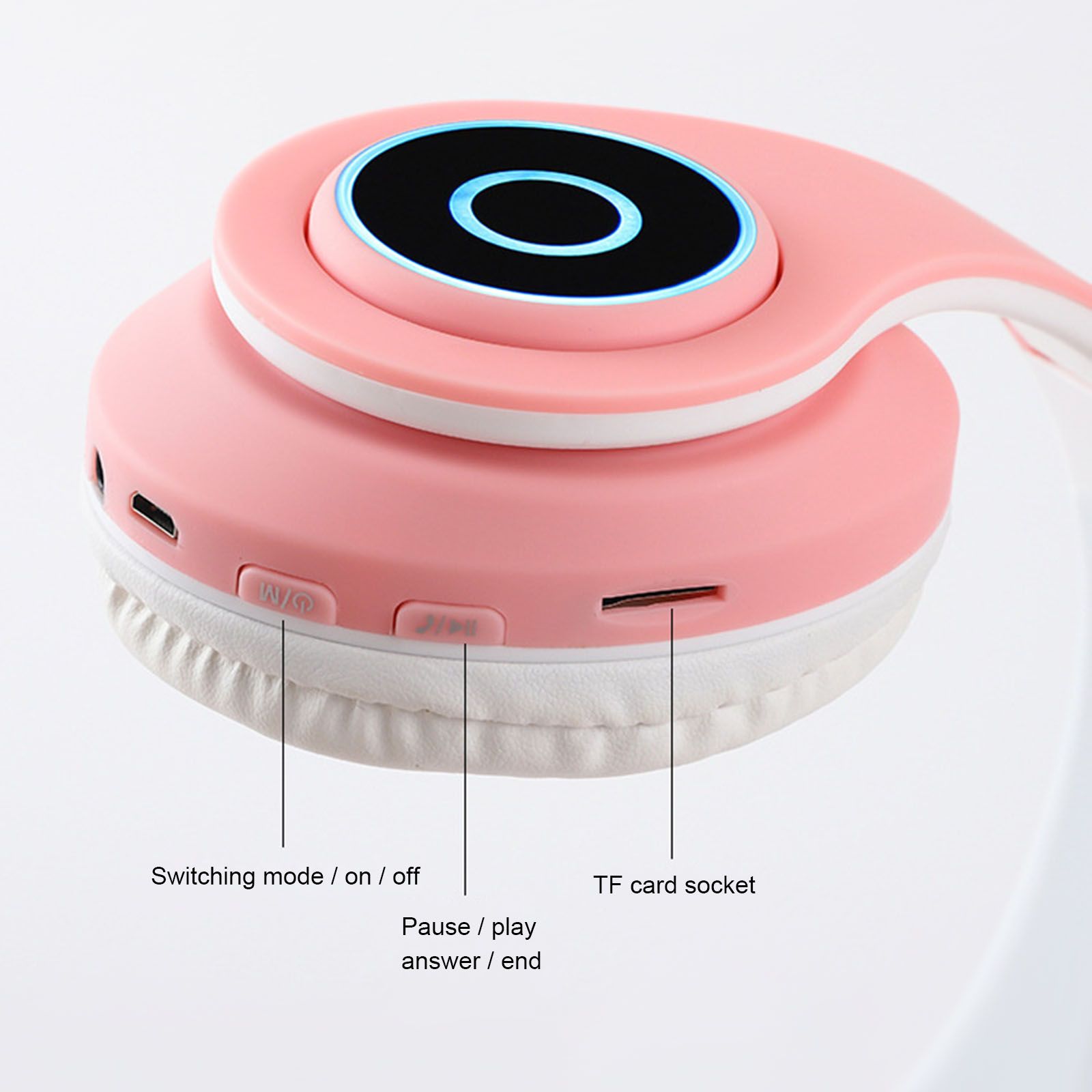 B39 Over Ear Music Headset Cat Ear Glowing Headphone Foldable Wireless BT5.0 Earphone Hands-free with Mic AUX IN TF Card MP3 Player for PC Laptop Computer Mobile Phone