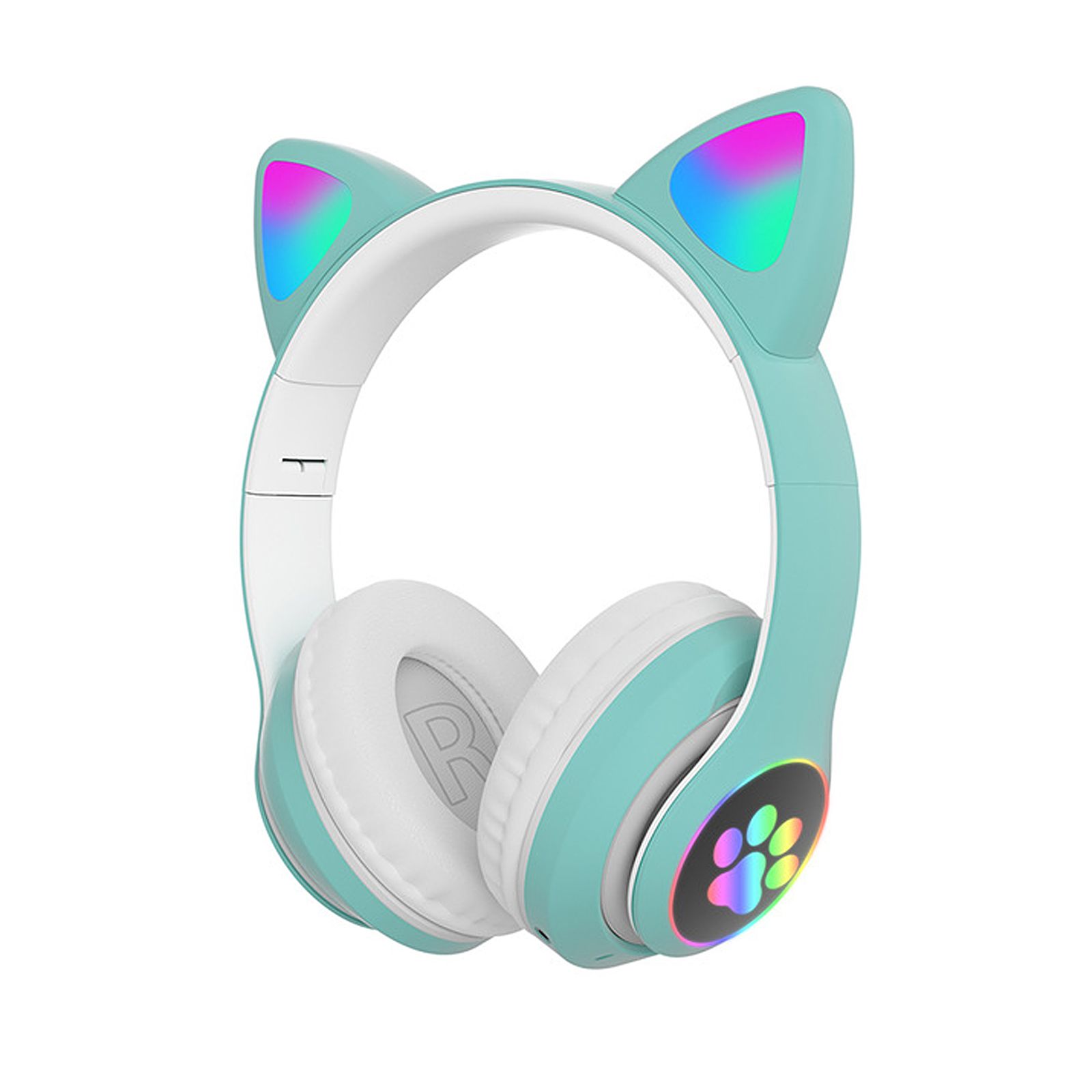 STN-28 Over Ear Music Headset Glowing Cat Ear Headphones Foldable Wireless BT5.0 Earphone with Mic AUX IN TF Card MP3 Player Colorful LED Lights for PC Laptop Computer Mobile Phone