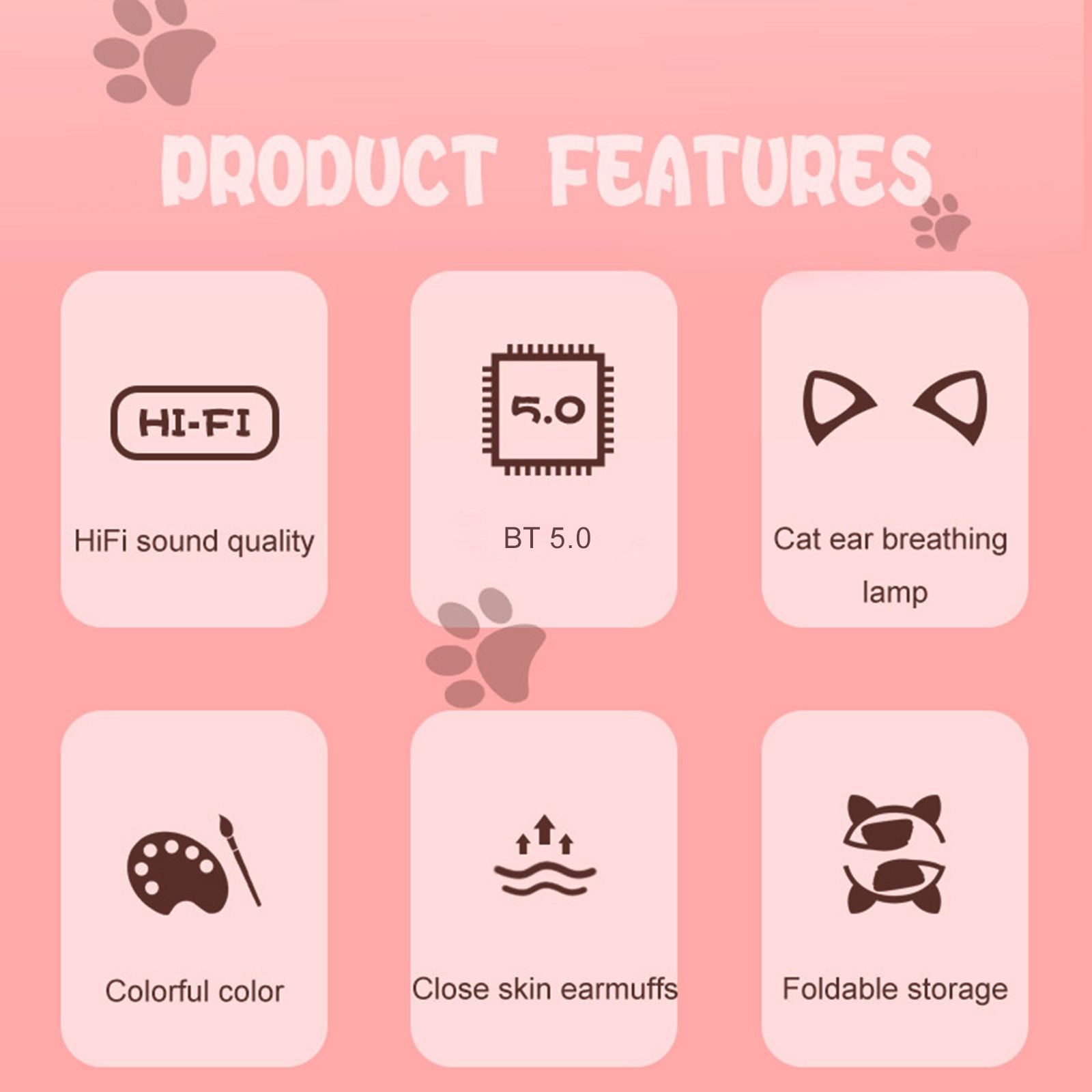 L400 Over Ear Music Headset Glowing Cat Ear Headphones 7 Color Breathing Lights Foldable Wireless BT5.0 Earphone with Mic AUX IN TF Card MP3 Player for PC Laptop Computer Mobile Phone