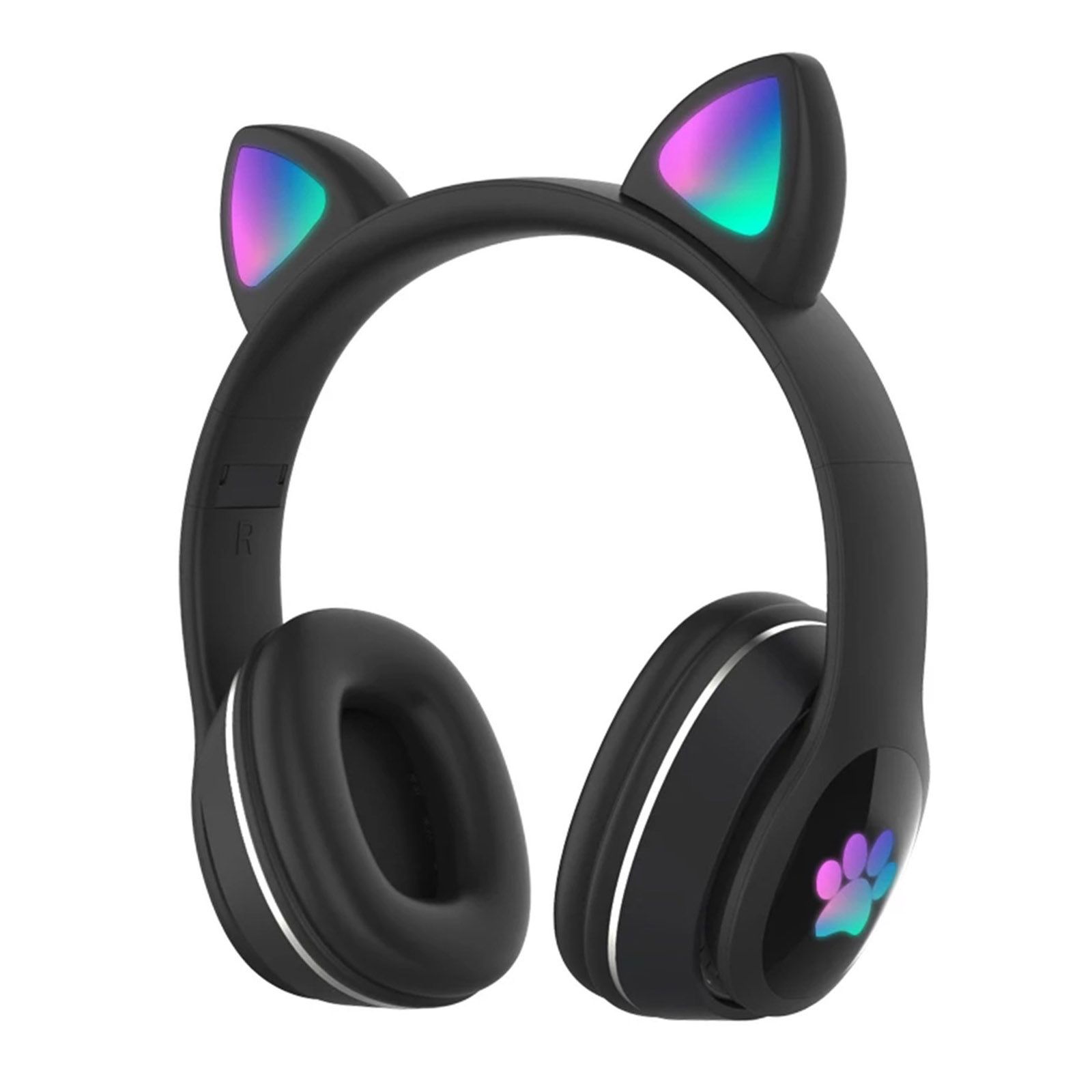 L400 Over Ear Music Headset Glowing Cat Ear Headphones 7 Color Breathing Lights Foldable Wireless BT5.0 Earphone with Mic AUX IN TF Card MP3 Player for PC Laptop Computer Mobile Phone