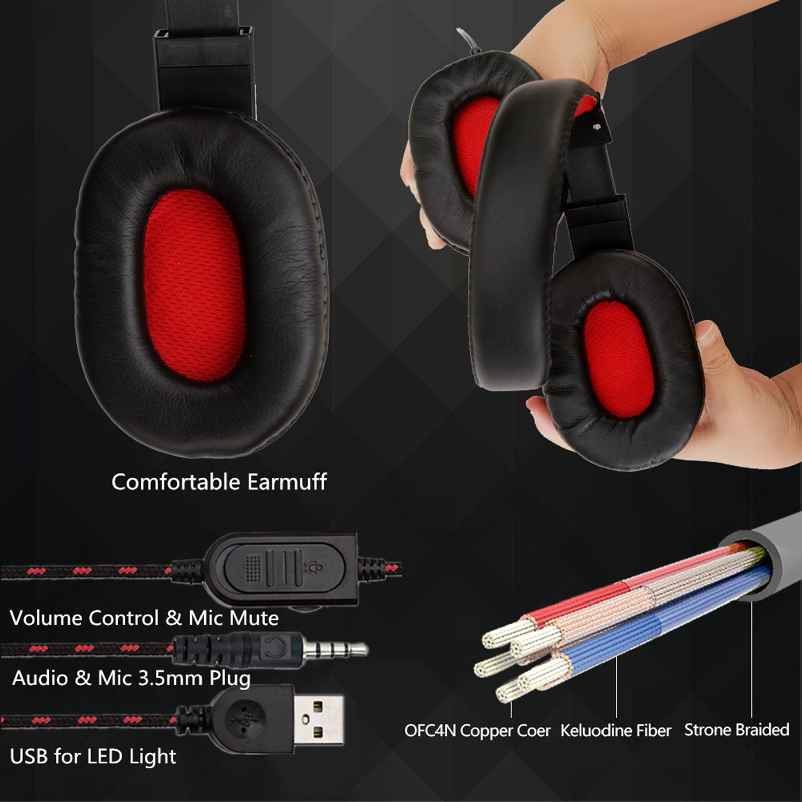 SY755MV Luminous Game Headphone Over-ear Gaming Headset with Microphone PC Gamer 3.5mm Headphones Noise Cancelling Compatible with PS4 Xbox Laptop Computer