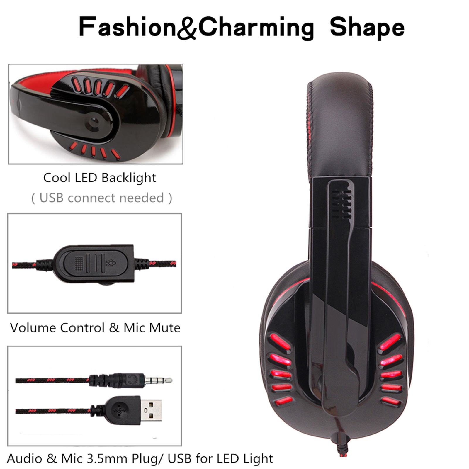SY755MV Luminous Game Headphone Over-ear Gaming Headset with Microphone PC Gamer 3.5mm Headphones Noise Cancelling Compatible with PS4 Xbox Laptop Computer