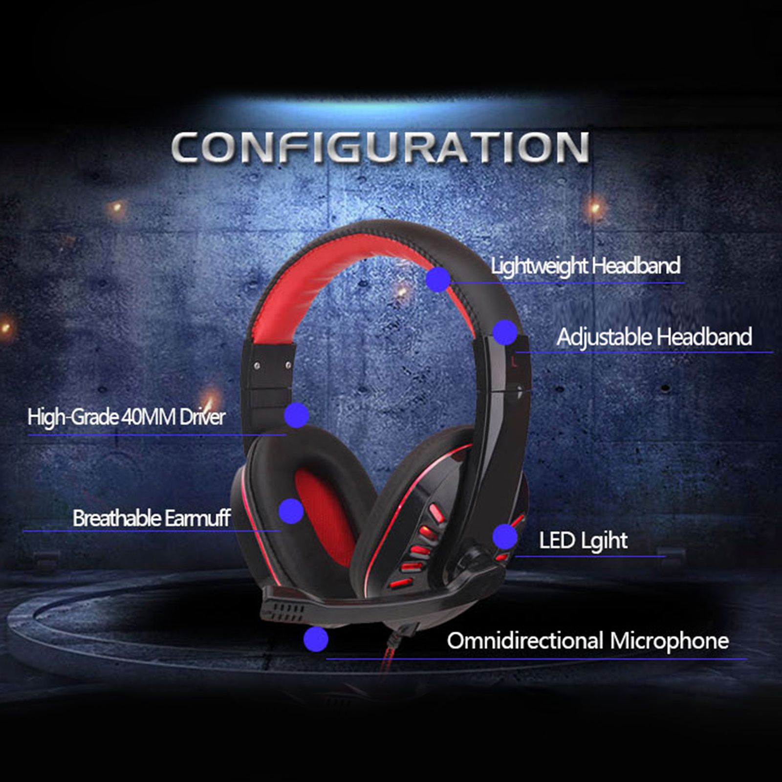 SY755MV Luminous Game Headphone Over-ear Gaming Headset with Microphone PC Gamer 3.5mm Headphones Noise Cancelling Compatible with PS4 Xbox Laptop Computer