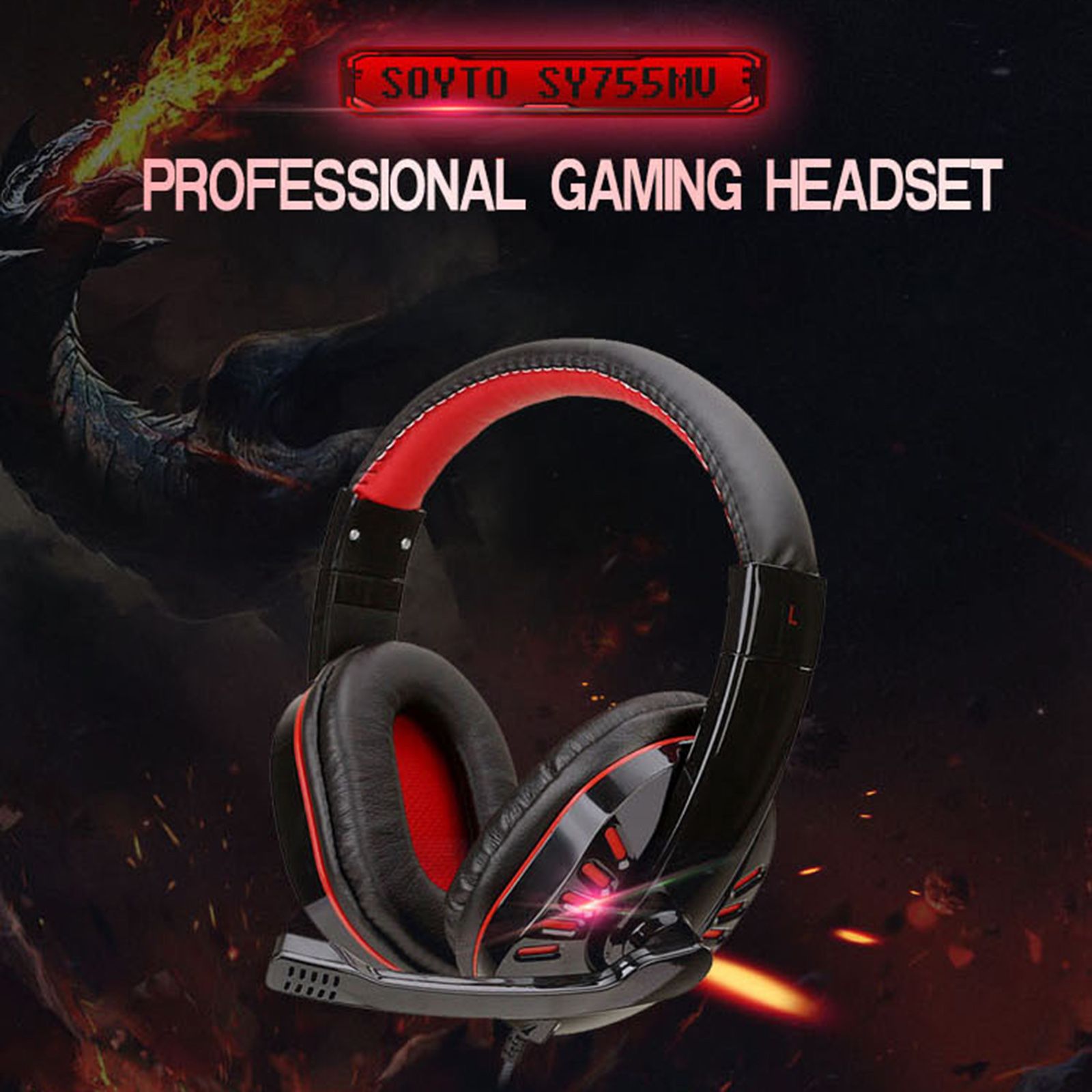SY755MV Luminous Game Headphone Over-ear Gaming Headset with Microphone PC Gamer 3.5mm Headphones Noise Cancelling Compatible with PS4 Xbox Laptop Computer