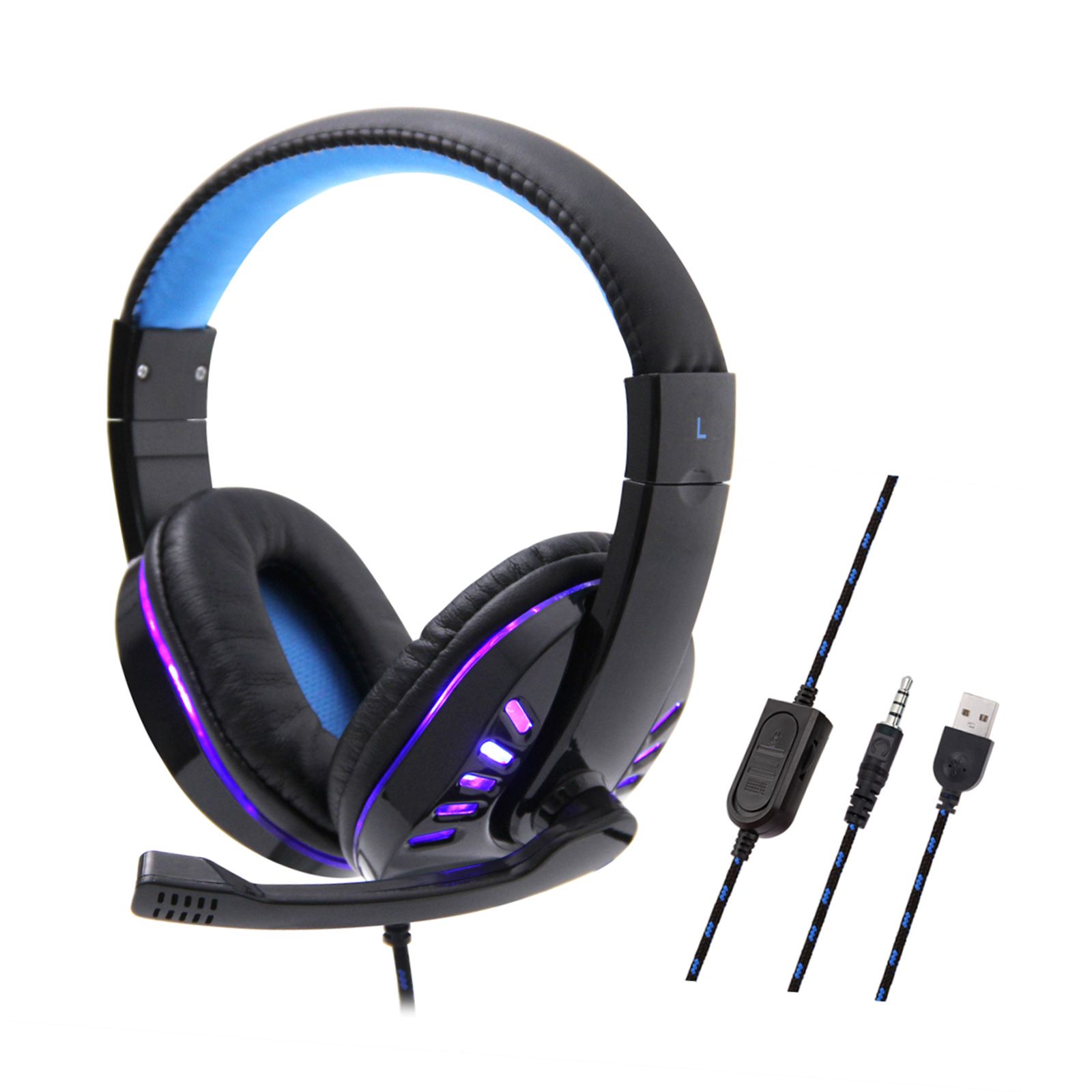 SY755MV Luminous Game Headphone Over-ear Gaming Headset with Microphone PC Gamer 3.5mm Headphones Noise Cancelling Compatible with PS4 Xbox Laptop Computer