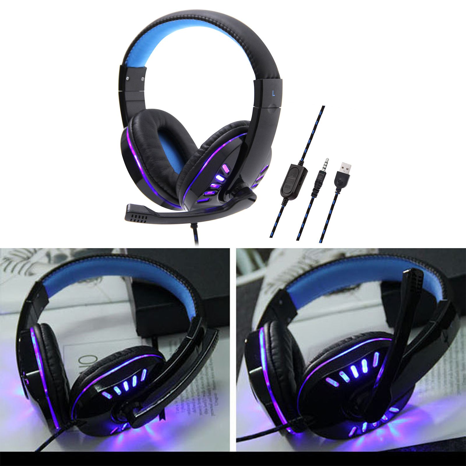 SY755MV Luminous Game Headphone Over-ear Gaming Headset with Microphone PC Gamer 3.5mm Headphones Noise Cancelling Compatible with PS4 Xbox Laptop Computer