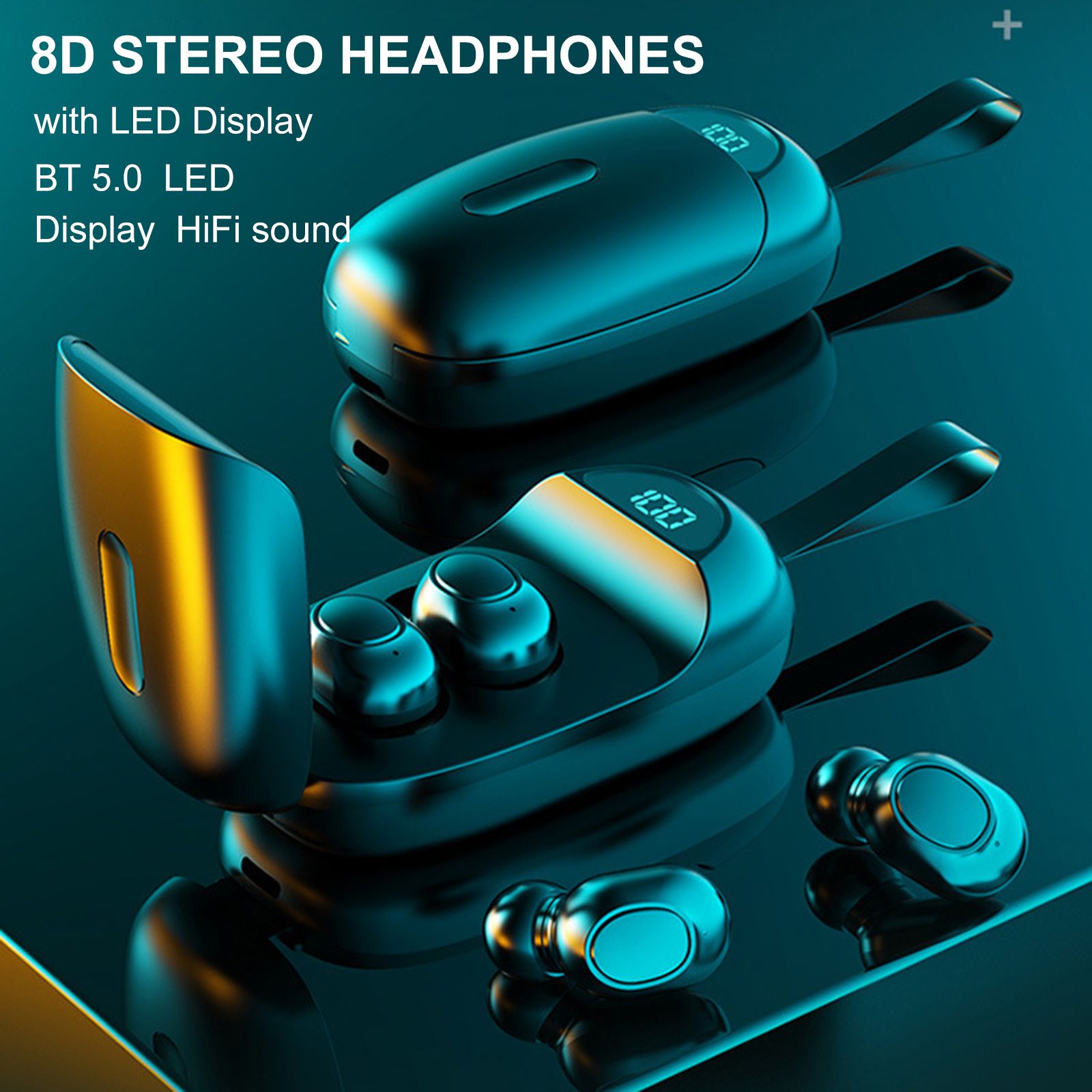 LB60 Bluetooth 5.0 Wireless Headphones In-ear Earbuds with Mic LED Display Waterproof Earphones Sports Headsets for Phone