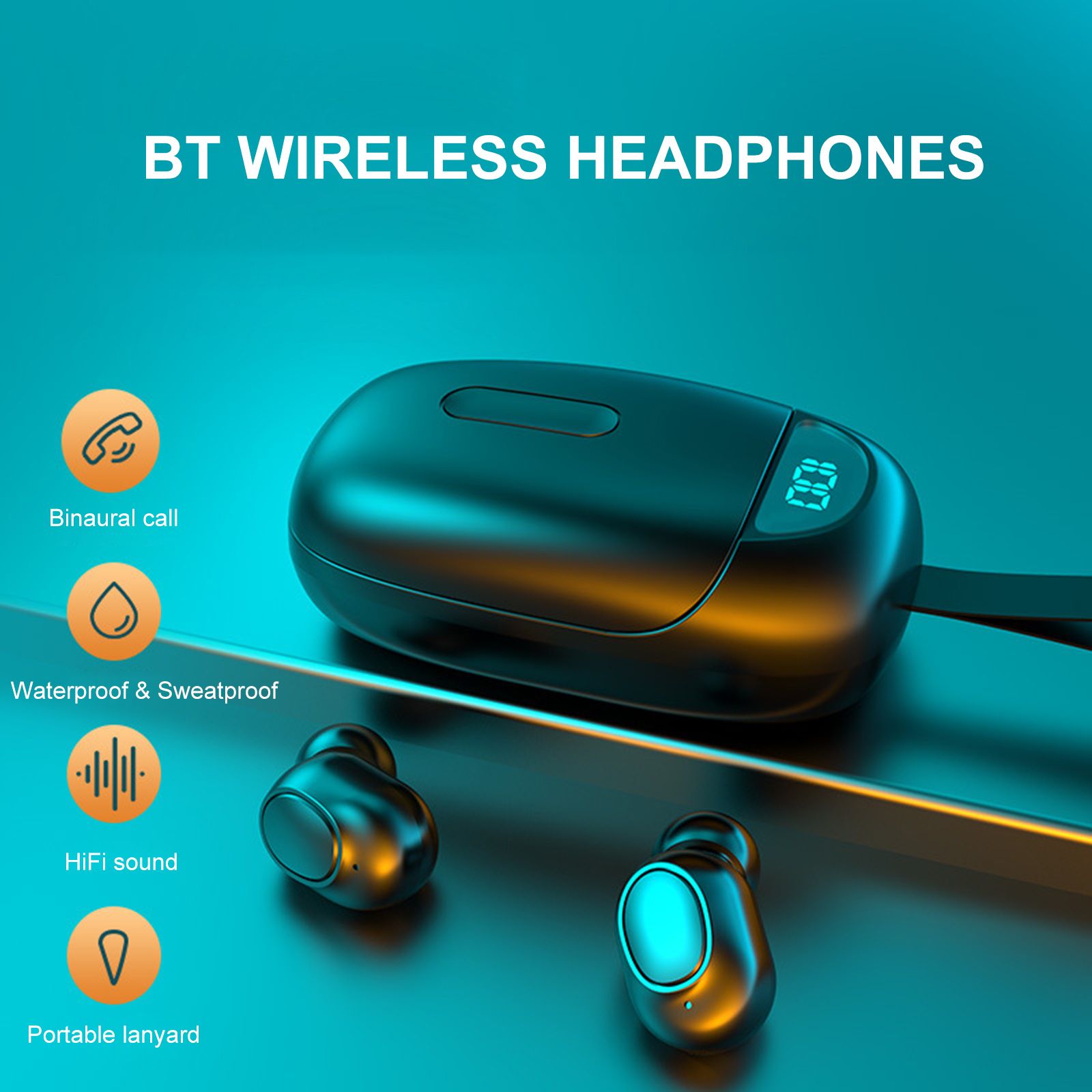 LB60 Bluetooth 5.0 Wireless Headphones In-ear Earbuds with Mic LED Display Waterproof Earphones Sports Headsets for Phone