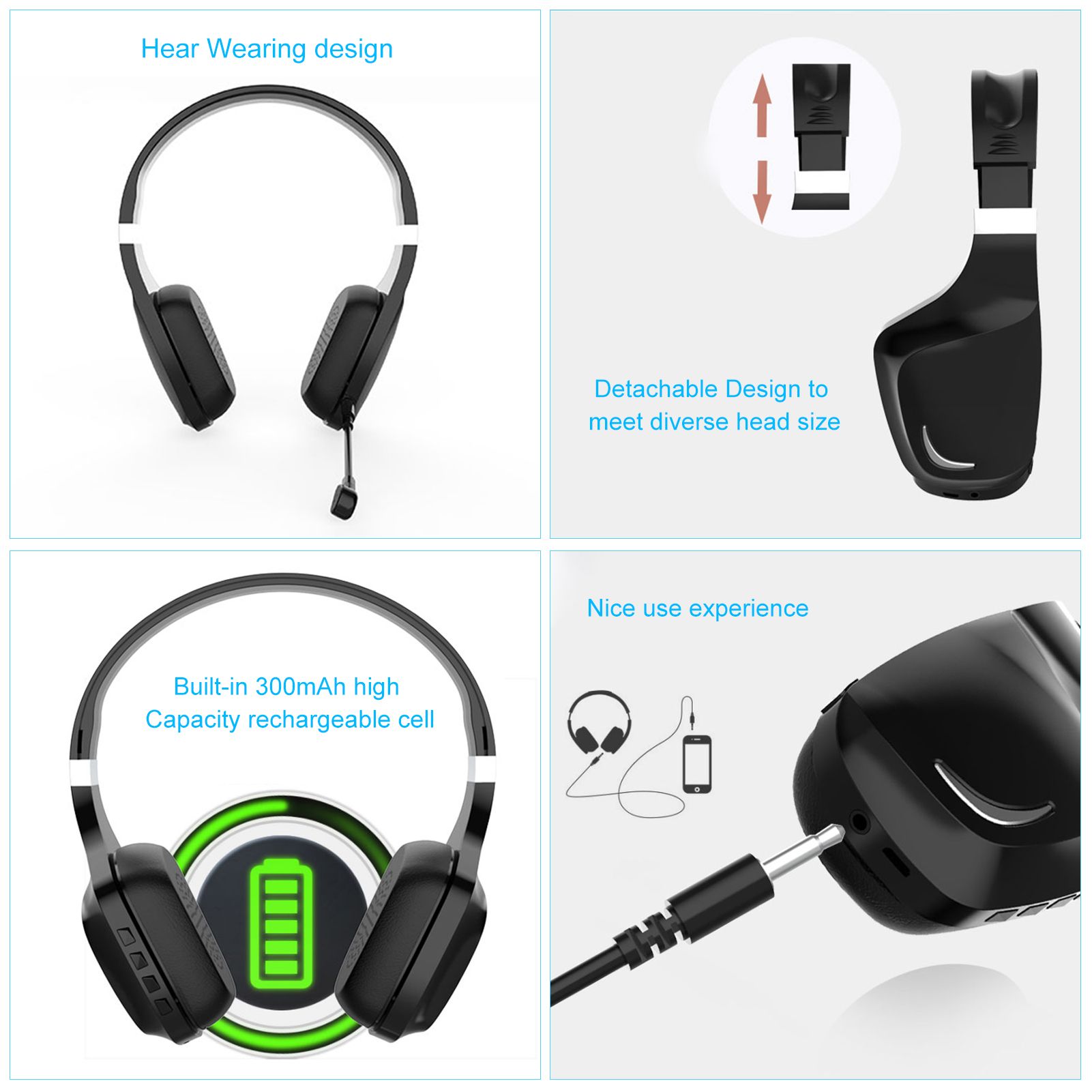 Gaming Headset Earphone Earbud Noise Reduction Stereo Headphone BT5.0 Connection Connecting 3.5mm Port Wired Earphone Volume Adjustable USB Chargeing Port Powered Operated Built-in 300mAh High Capacity Rechargeable Cell for Computer Laptop E-sports Porta