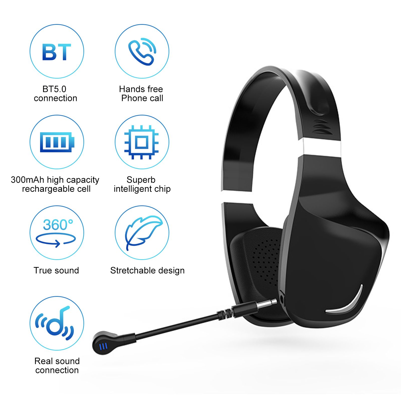 Gaming Headset Earphone Earbud Noise Reduction Stereo Headphone BT5.0 Connection Connecting 3.5mm Port Wired Earphone Volume Adjustable USB Chargeing Port Powered Operated Built-in 300mAh High Capacity Rechargeable Cell for Computer Laptop E-sports Porta