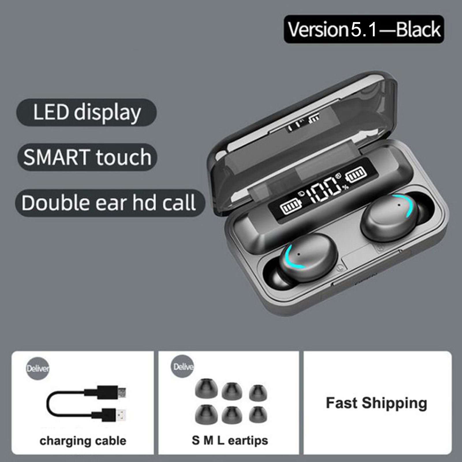 5.1 BT Connected Headset Headphone Earphone Earmuff LEDs Sensitive Touching Binaural Speaker Built-in 1500mAh High Capacity Rechargeable Batterys Storage Box Mini Portable