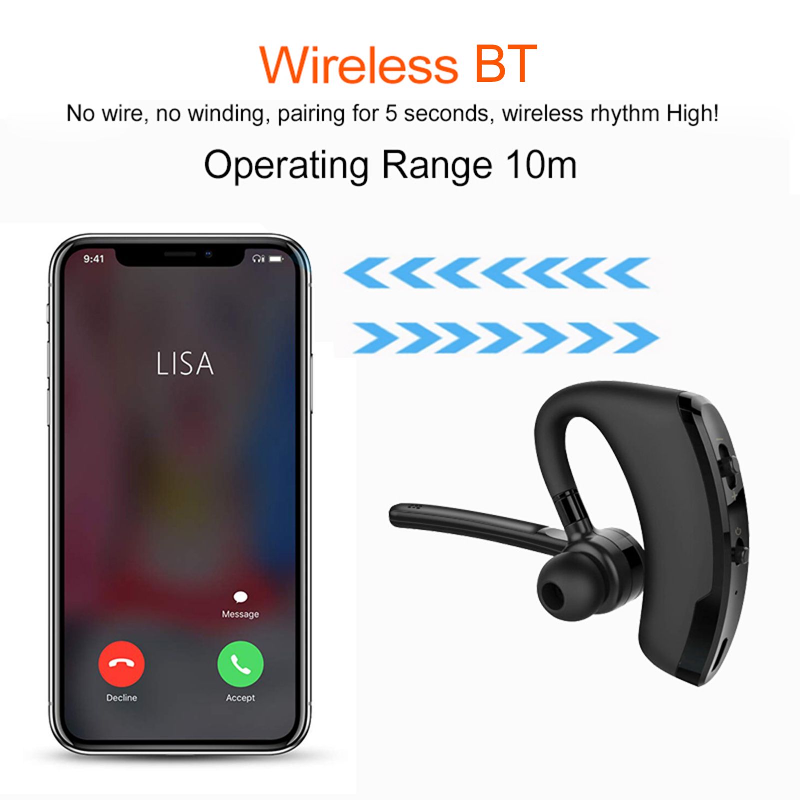 V8 Single Ear BT4.1 Headset 270 Degrees Rotation Handsfree Calls Number Broadcast Long-lasting Battery Life