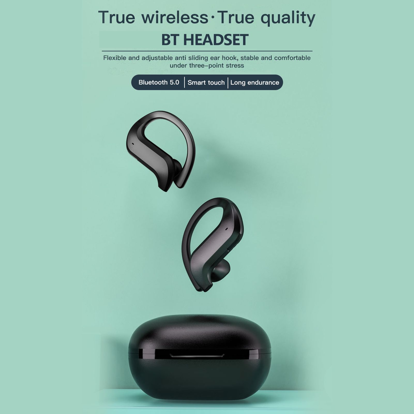 MD03 BT5.0 Wireless Headphones Ear Hook Touch Control IPX5 Waterproof Electric Quantity Display