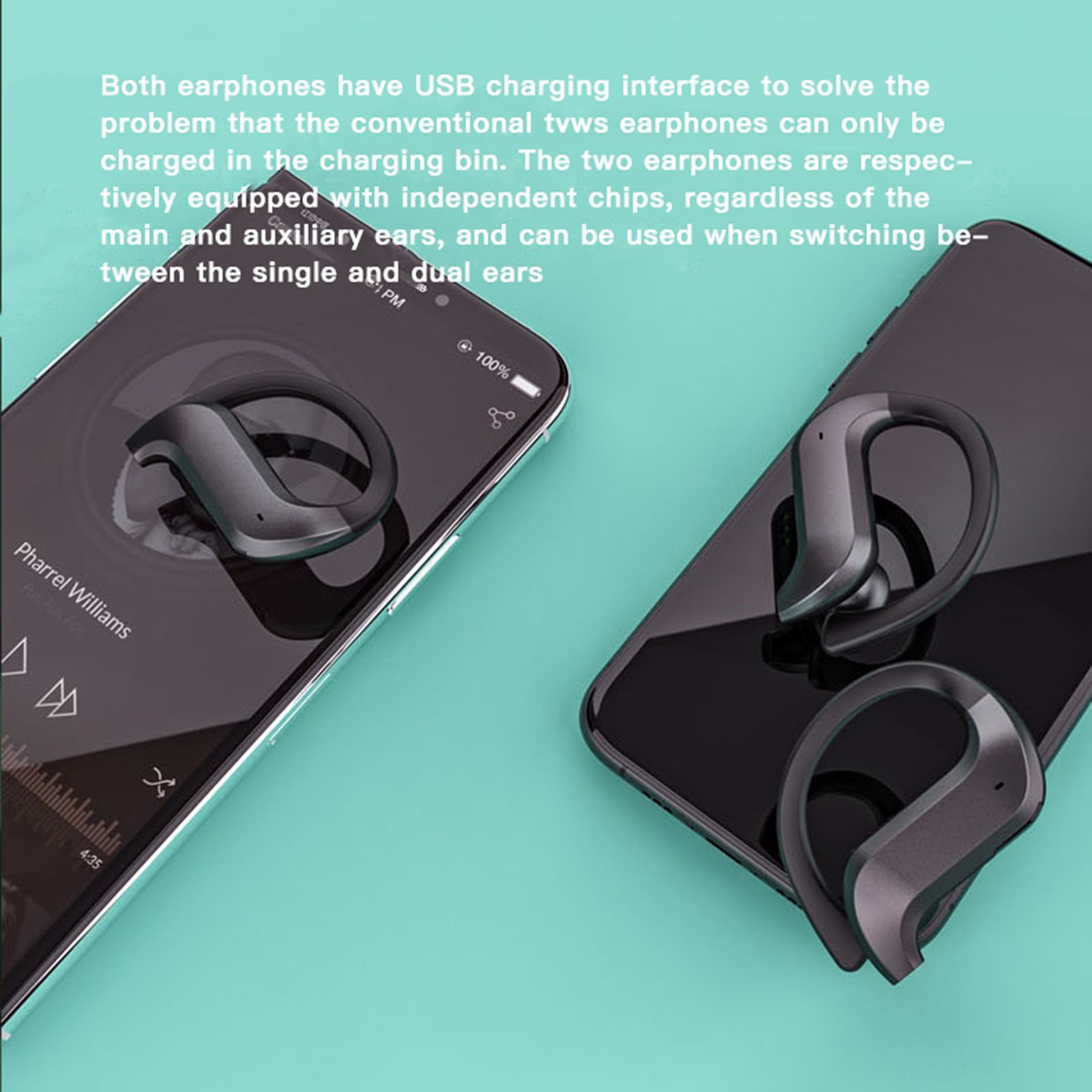 MD03 BT5.0 Wireless Headphones Ear Hook Touch Control IPX5 Waterproof Electric Quantity Display