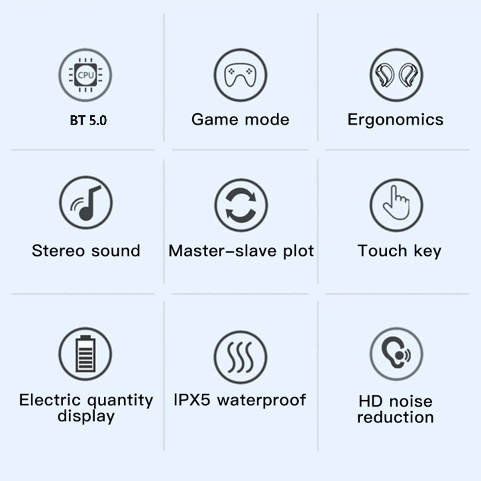 MD03 BT5.0 Wireless Headphones Ear Hook Touch Control IPX5 Waterproof Electric Quantity Display