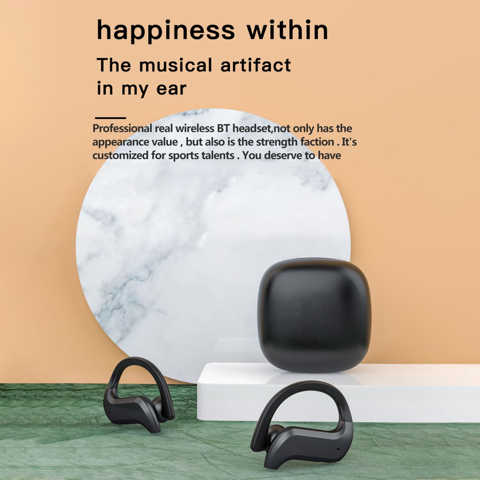 MD03 BT5.0 Wireless Headphones Ear Hook Touch Control IPX5 Waterproof Electric Quantity Display