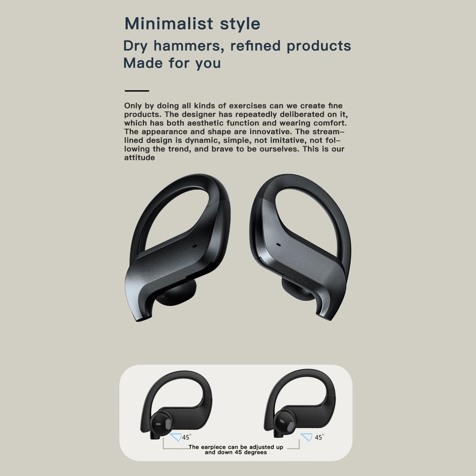 MD03 BT5.0 Wireless Headphones Ear Hook Touch Control IPX5 Waterproof Electric Quantity Display