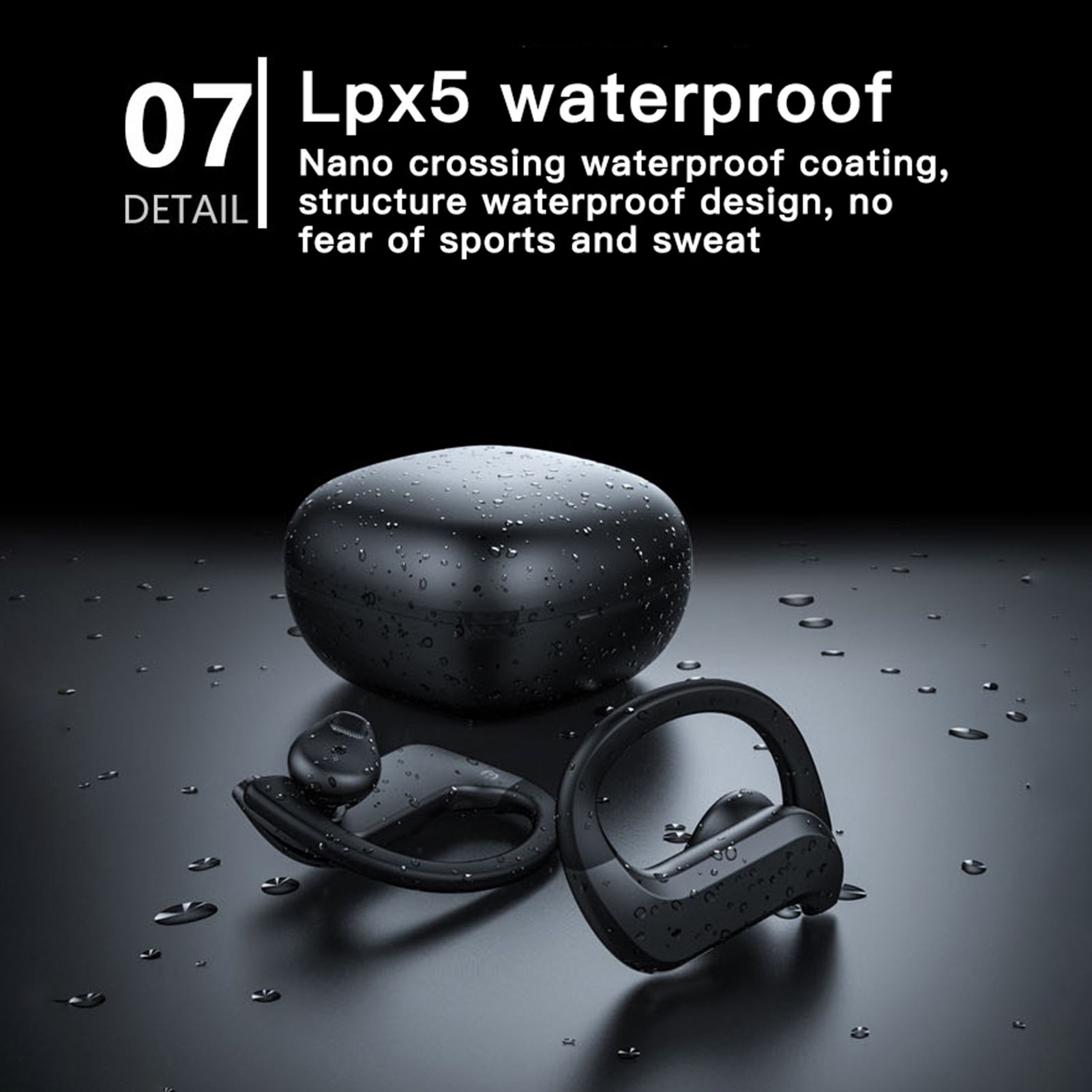 MD03 BT5.0 Wireless Headphones Ear Hook Touch Control IPX5 Waterproof Electric Quantity Display